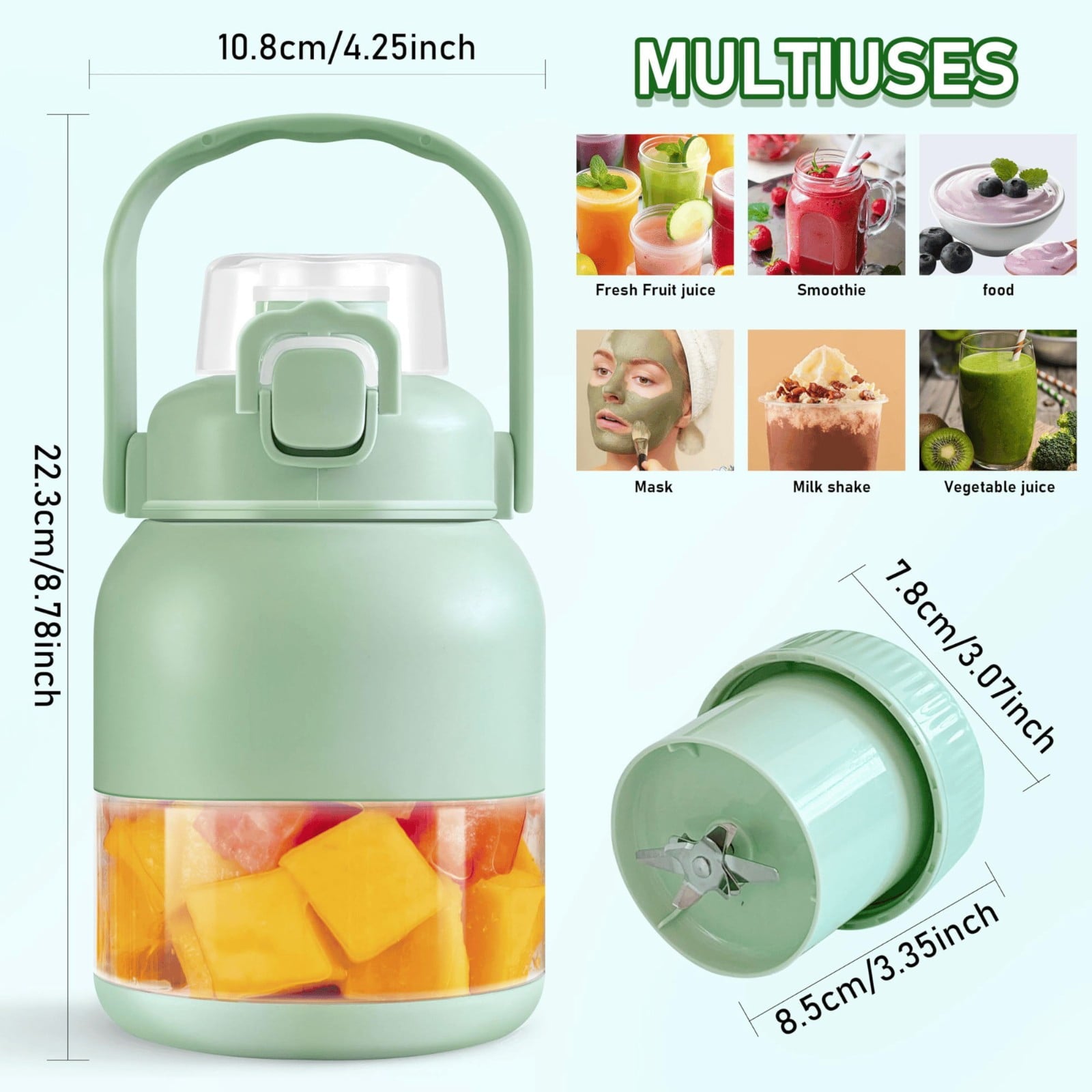 Portable Mini Blender, Portable Blender for Shakes and Smoothies Rechargeable USB with BPA Free Cup and Lid, Easy Use &amp; Travel
