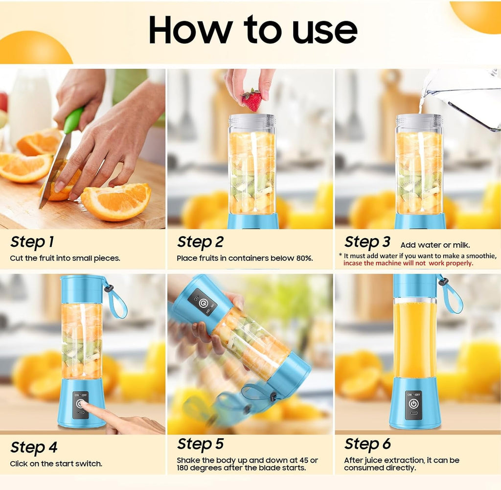 Mini Personal Size Portable Blender - 13 Oz Newly Upgraded Cordless Blender with 6 Blades, USB Recharable &amp; High Speed ng for Smoothies Shakes Frozen Drinks