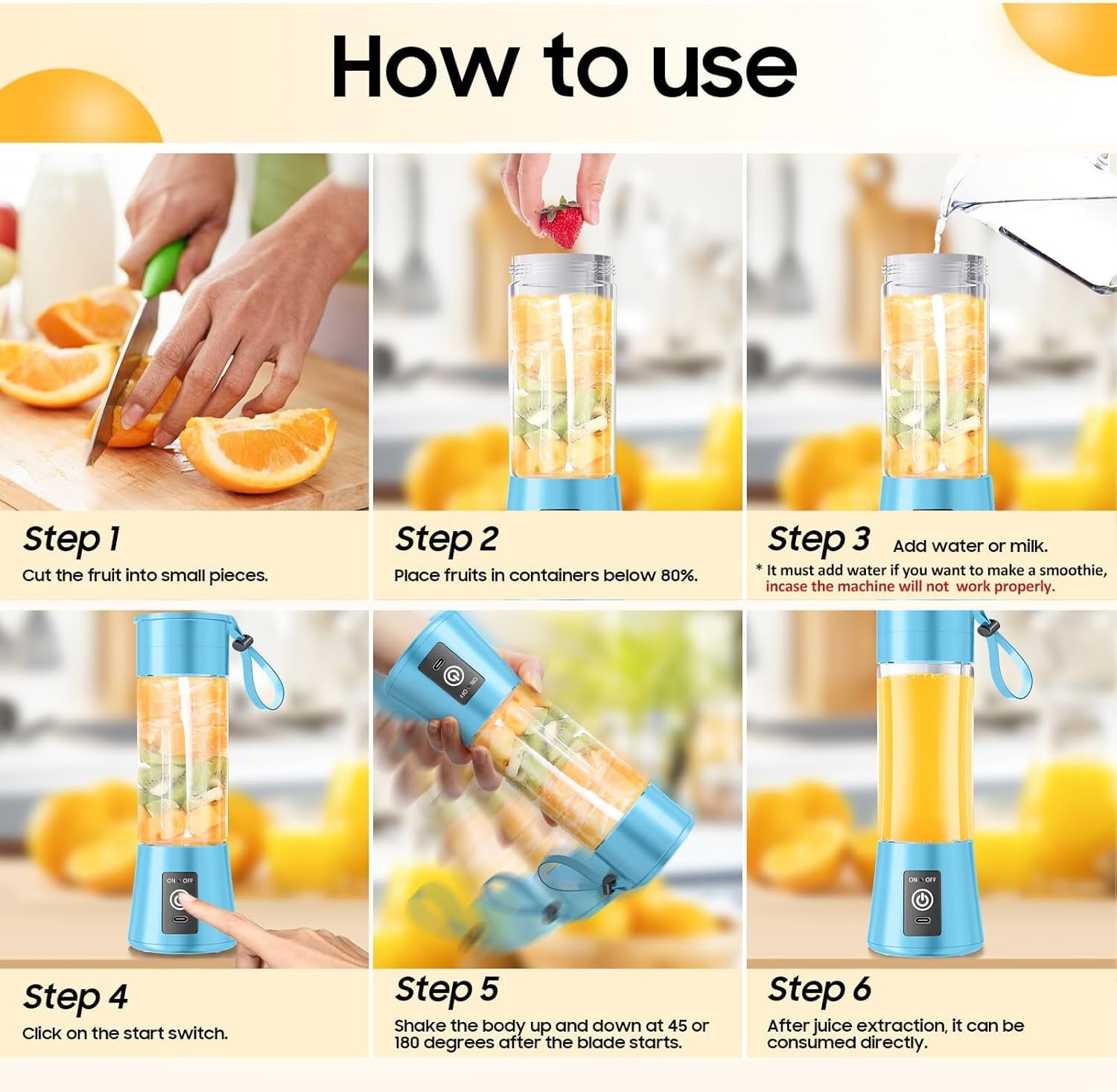 Mini Personal Size Portable Blender - 13 Oz Newly Upgraded Cordless Blender with 6 Blades, USB Recharable &amp; High Speed ng for Smoothies Shakes Frozen Drinks