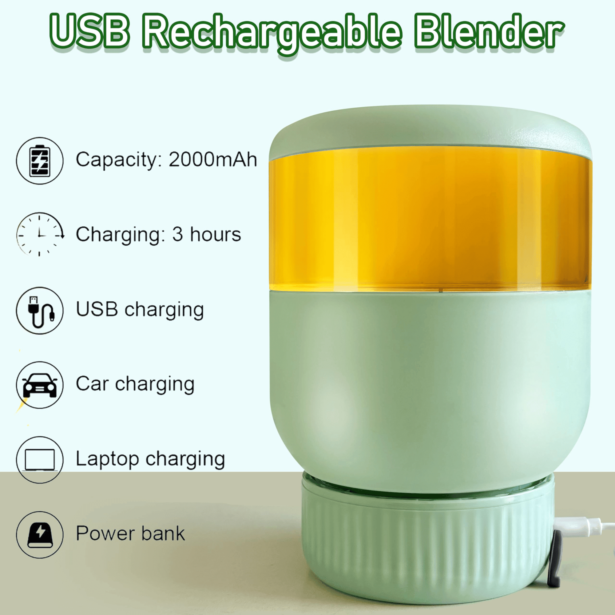 Portable Mini Blender, Portable Blender for Shakes and Smoothies Rechargeable USB with BPA Free Cup and Lid, Easy Use &amp; Travel