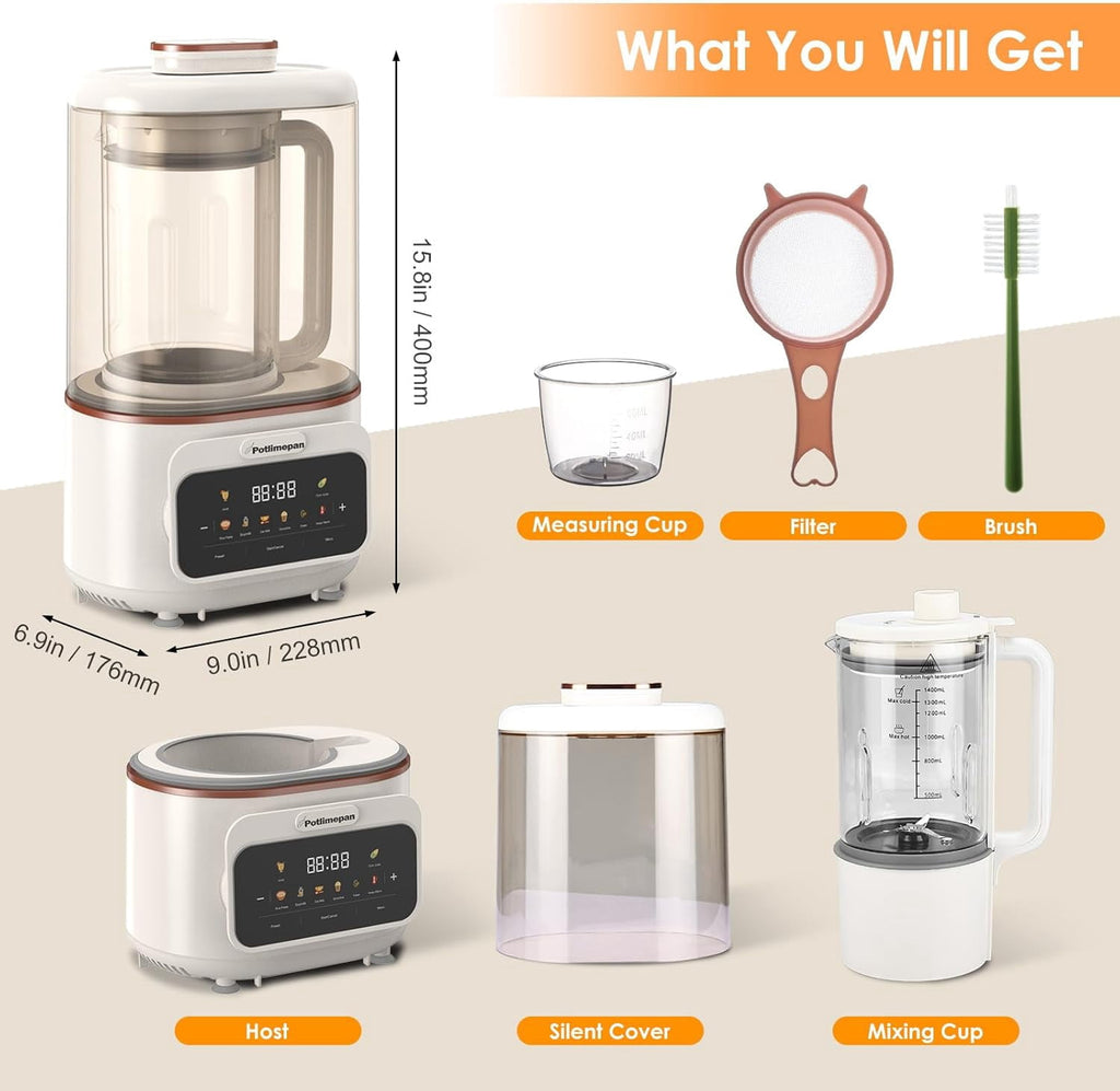 1.4L Professional Blender – 8 Preset Programs, Quiet Motor, Hot &amp; Cold Blending for Smoothies, Soups, Nut Milk, Ice Crushing – 24H Timer, Self-Cleaning, BPA-Free