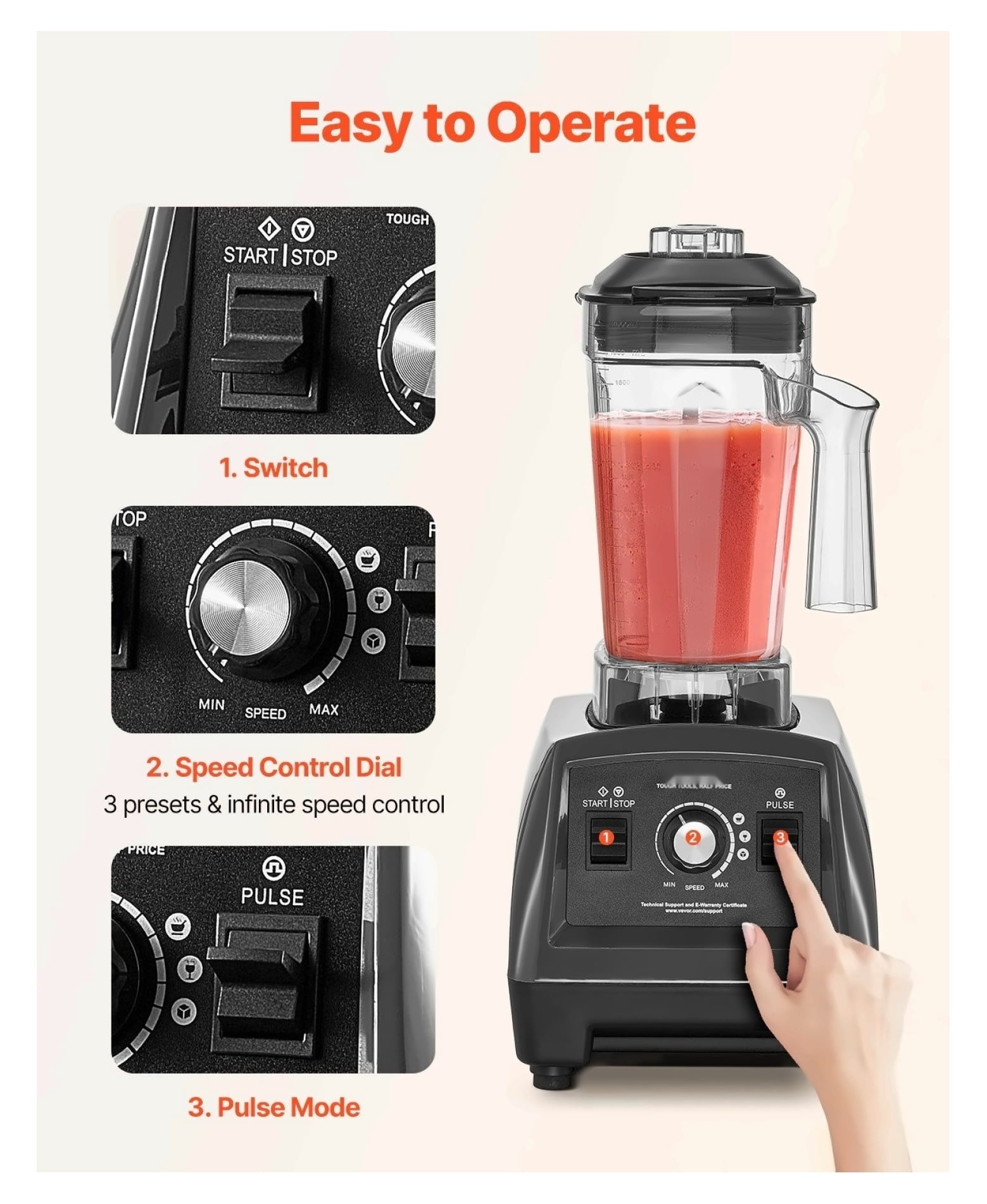 Blender for Smoothies, 61 oz 1400W, Professional Blender with Powerful Motor, Multi-Functional Food Processing Blender with 2 Cups for Smoothie/Milkshake/Juice, Fits for Kitchen