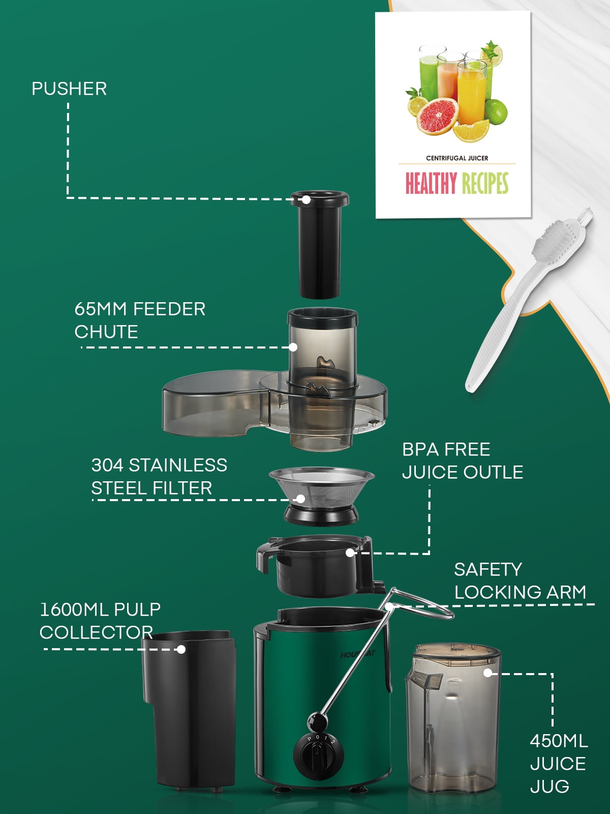 Juicer Machine Wide 3” Feed Chute Juice Extractor Easy to Clean, Pulse Function and 3-Speed Control, Anti-Drip, Silver