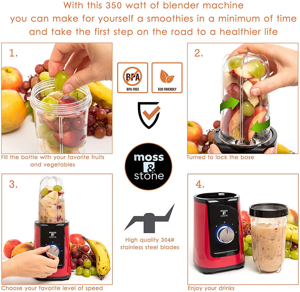 Moss &amp; Stone 2 in 1 Personal Blender with Additional Blender Cup, Mini Blender, Juice Blender &amp; Smoothie Maker (Spray Pearl Green)