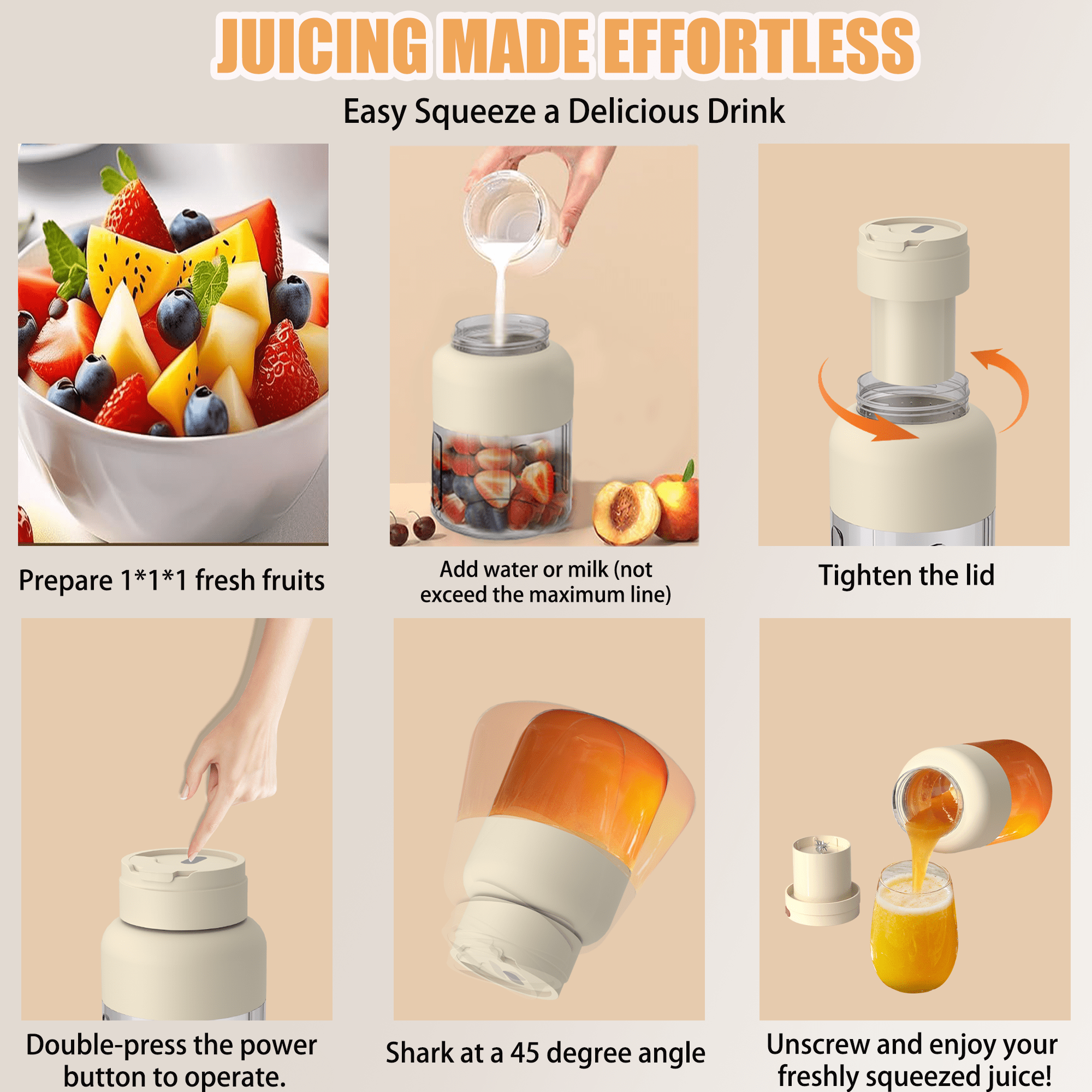Portable Mini Smoothie Blender,Small Personal Blender for Smoothies and Shakes,Type-C USB Rechargeable with Blender BPA Free Cup,Lid and Shoulder Strap,Suitable for Gym,Travel,Home,Office