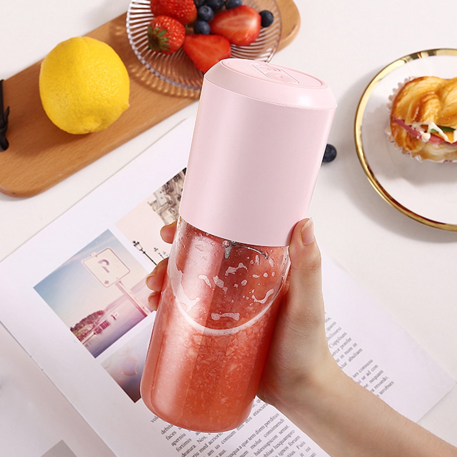 Under $5 Portable Juicer, 400ml Glass Blender Cup, USB Rechargeable Smoothie Maker, 6-Blade Crushing Technology for Fruits Vegetables, Travel Friendly Mixer for Healthy Drinks