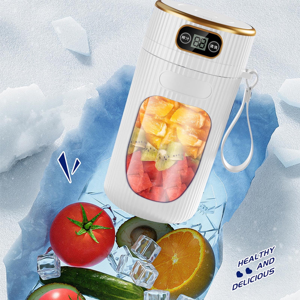 Portable Juicer Machine with Digital Display, 14oz Multifunction Fruit Juicer Cup for Home and Student Use, Kitchen Juicer for Extraction, White
