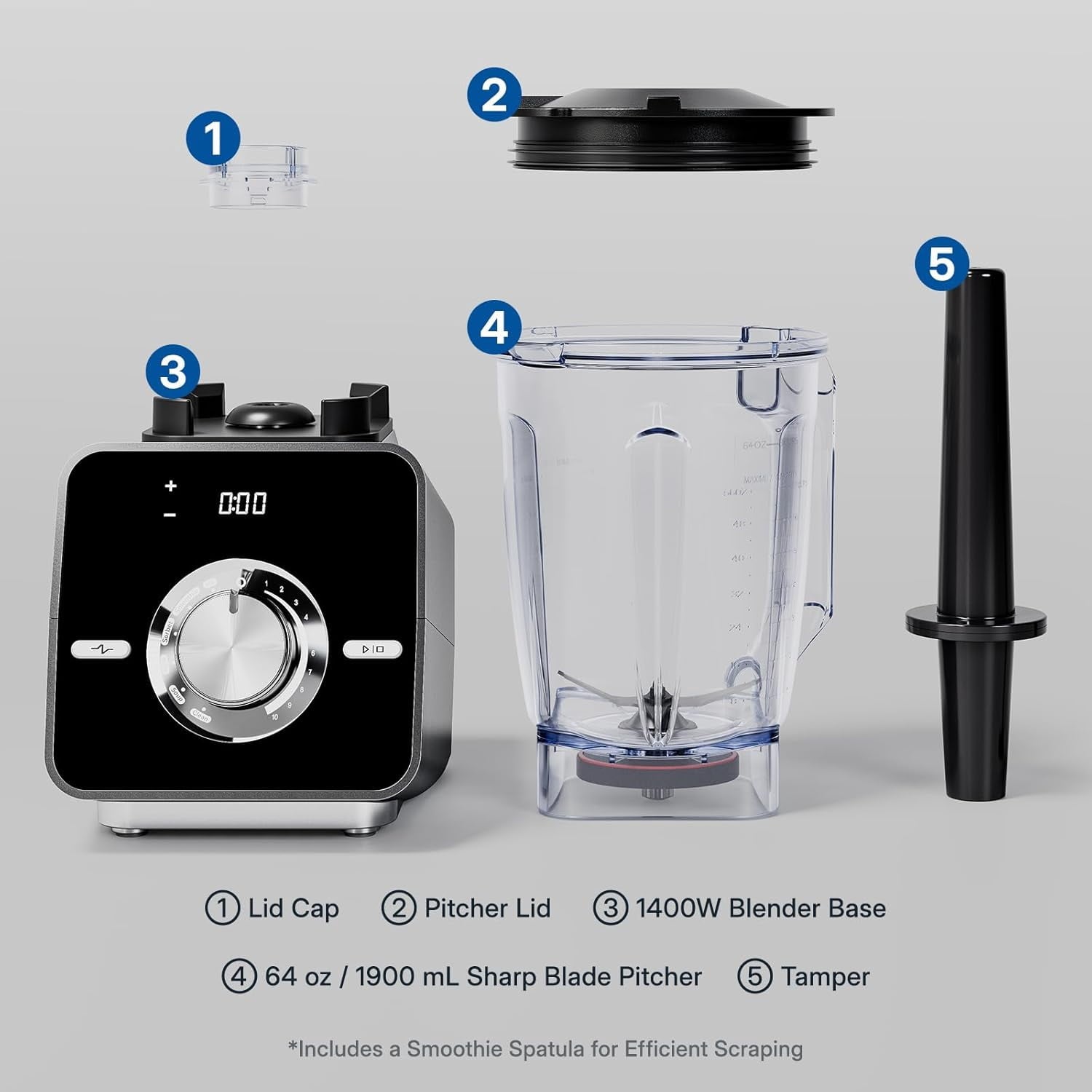 1400W High-Speed Blender for Ice Crushing Power, Stainless Steel Blades, Kitchen Timer, 10 Speeds, 6 Programs for Smoothies, Frozen Drinks, Self-Cleaning, 64oz Bulk Production