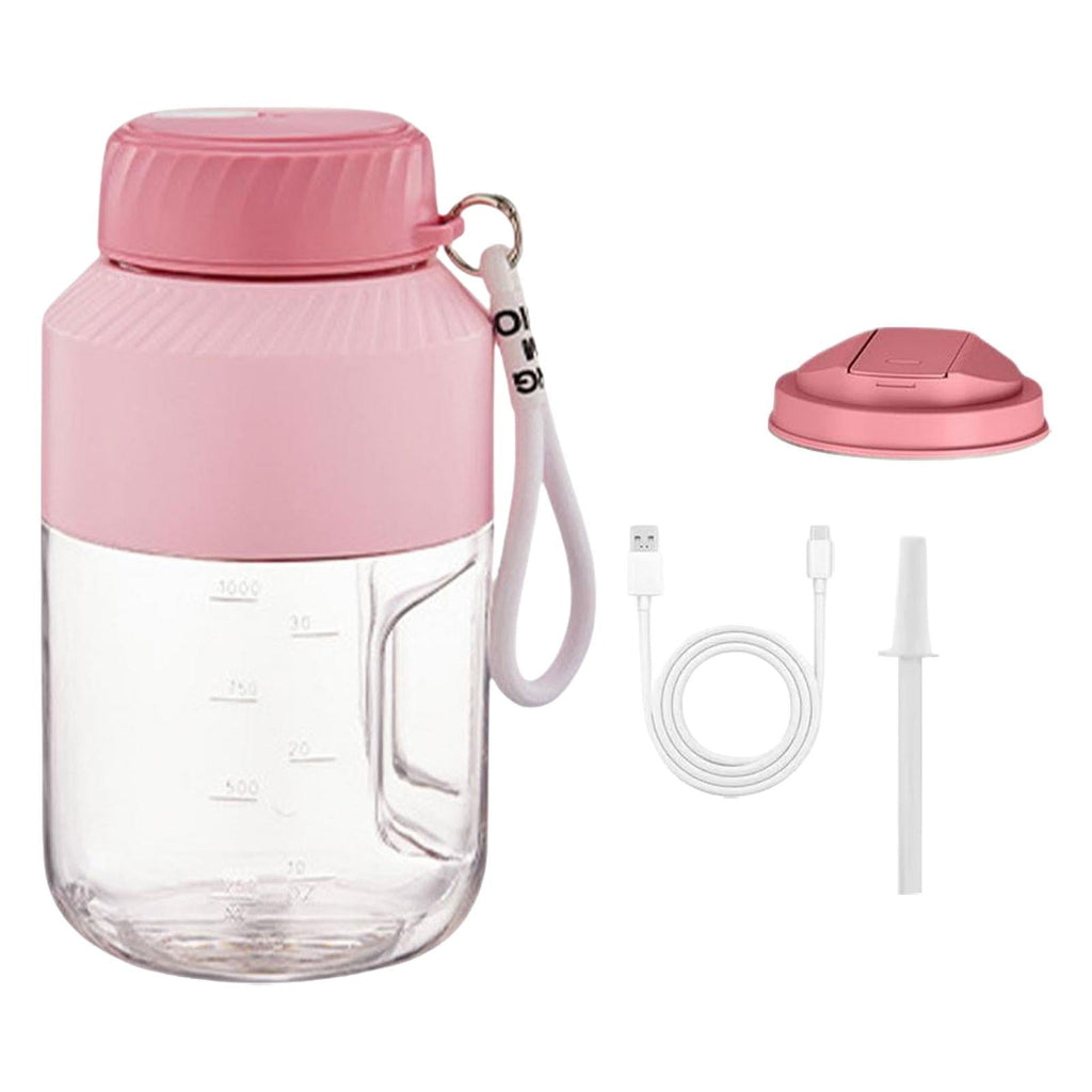 Portable Blender 1000ml Multifunctional for Shakes and Smoothies Travel Home Pink Double Lid