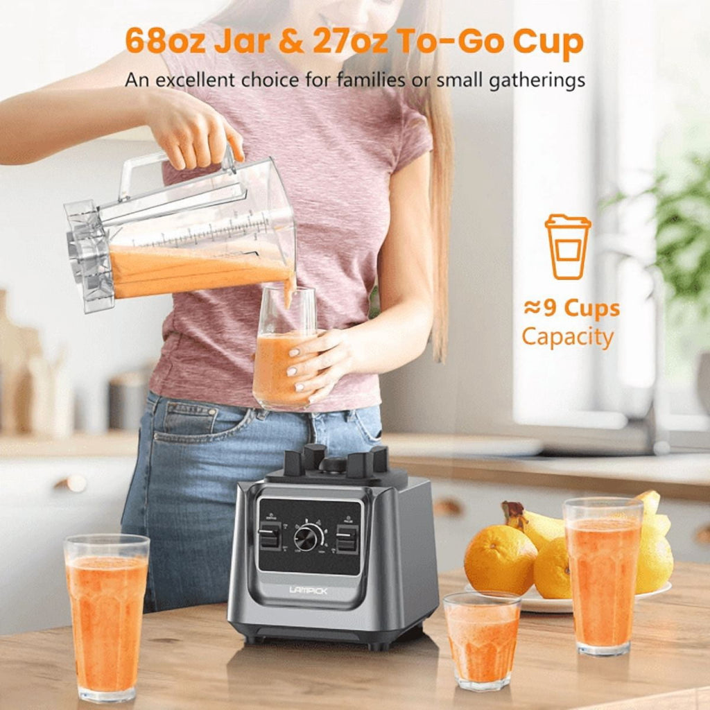 Blenders for Kitchen, 2000W Professional Grade High-Speed Countertop Blender with 68oz Pitcher &amp; 27oz To-Go Cup for Smoothies, Ice, and Frozen Fruit, BPA-Free, Dishwasher Safe