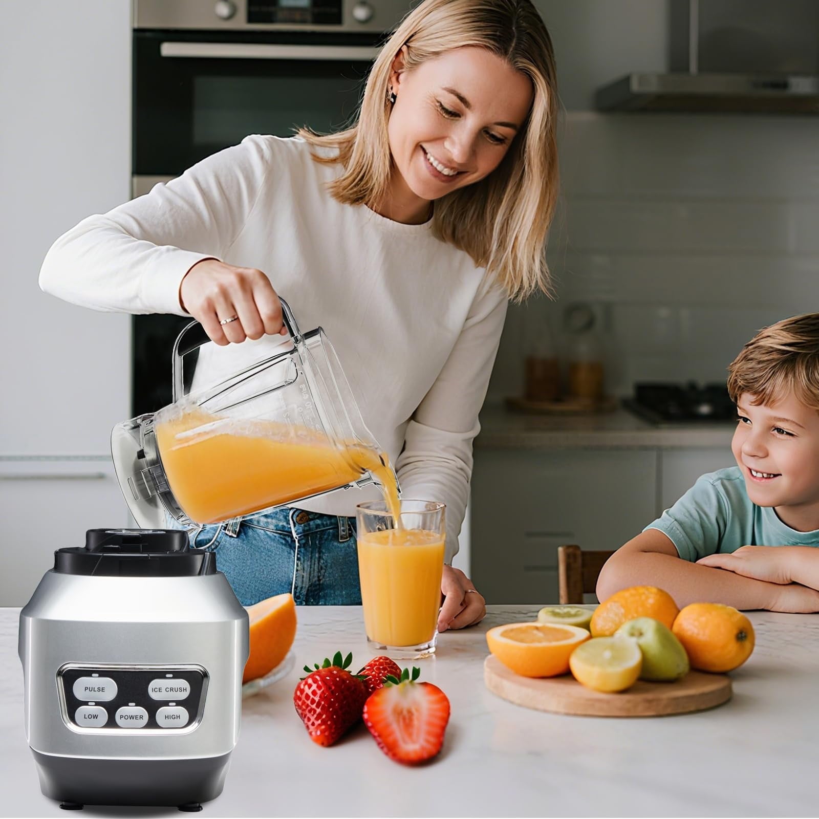 Professional 1400W Countertop Blender, 60oz Powerful Blender for Smoothies, Ice Crushing, Frozen Fruits &amp; Shakes with Portable Travel Cups, Silver