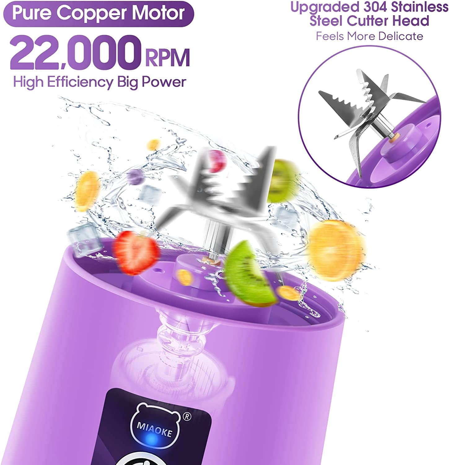 Portable Blender, Personal Mini Juice, USB Rcharable Juicer Cup with Six Blades in 3D, Smoothie Blender Home/Office/Outdoors
