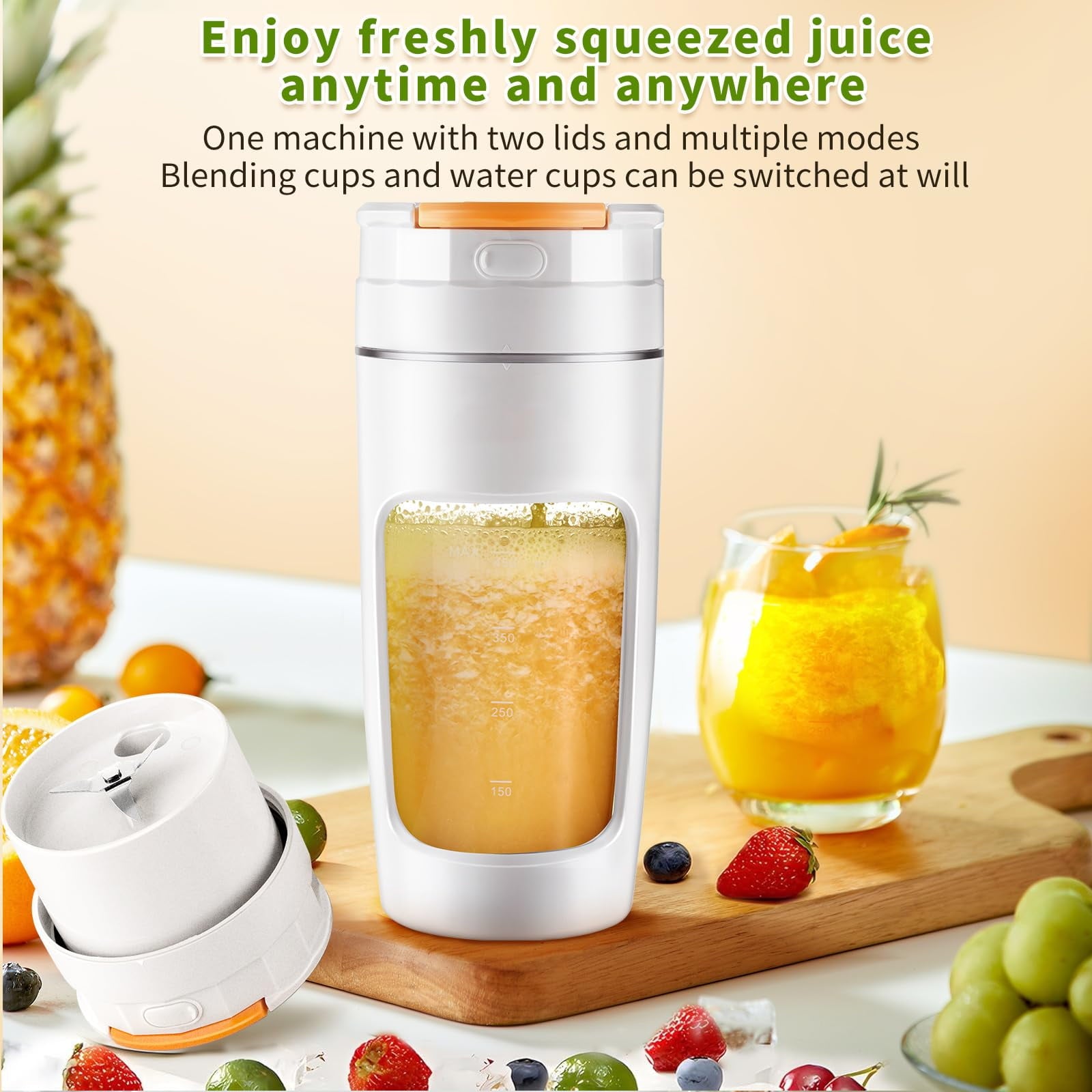 Portable Blender Cup - 20 oz(600ml) Large Capacity, Travel Personal Size Blender for Shakes and Smoothies.High-Speed Multi-Blade Design white