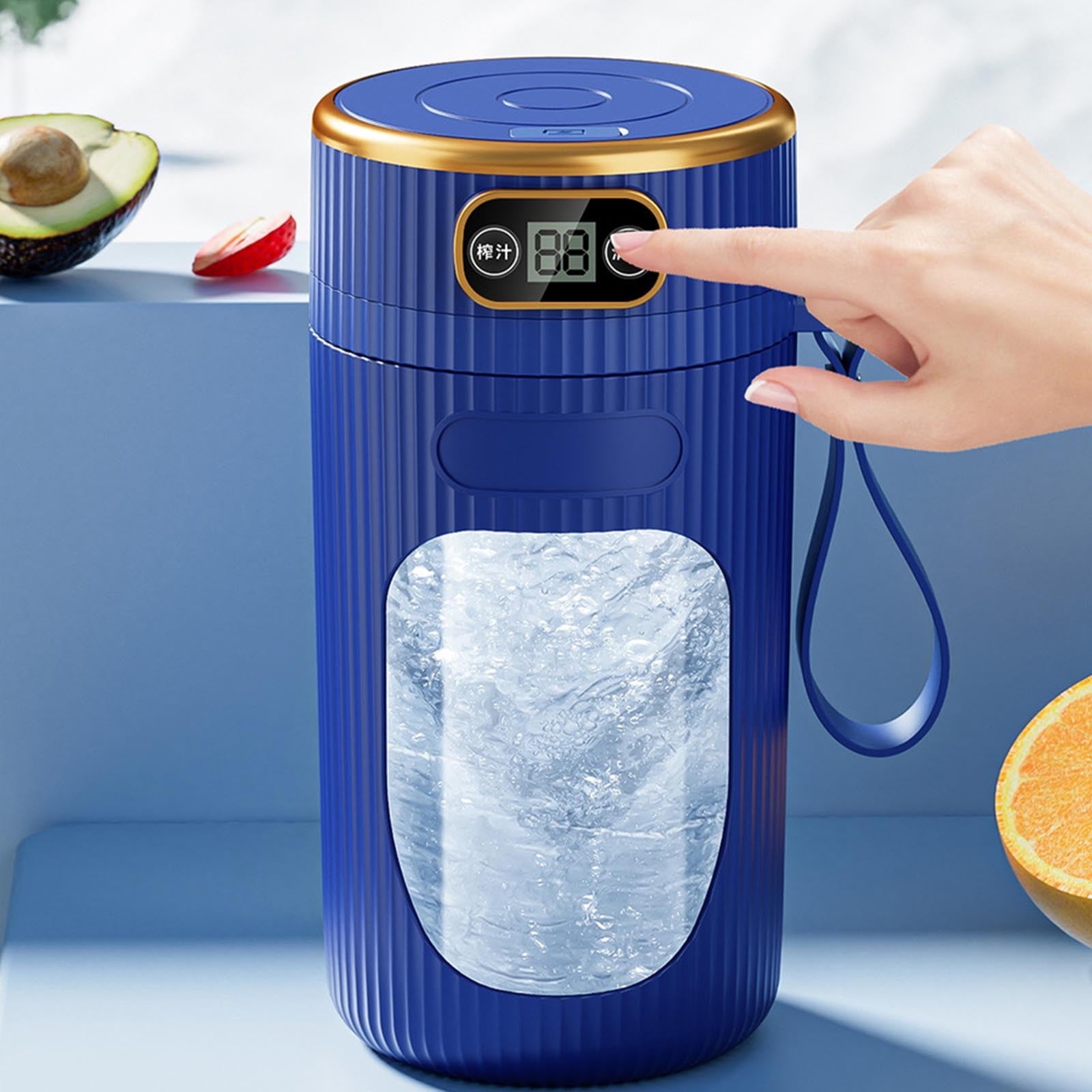 Portable Juicer Machine with Digital Display, 14oz Multifunction Fruit Juicer Cup for Home and Student Use, Kitchen Juicer for Extraction, White