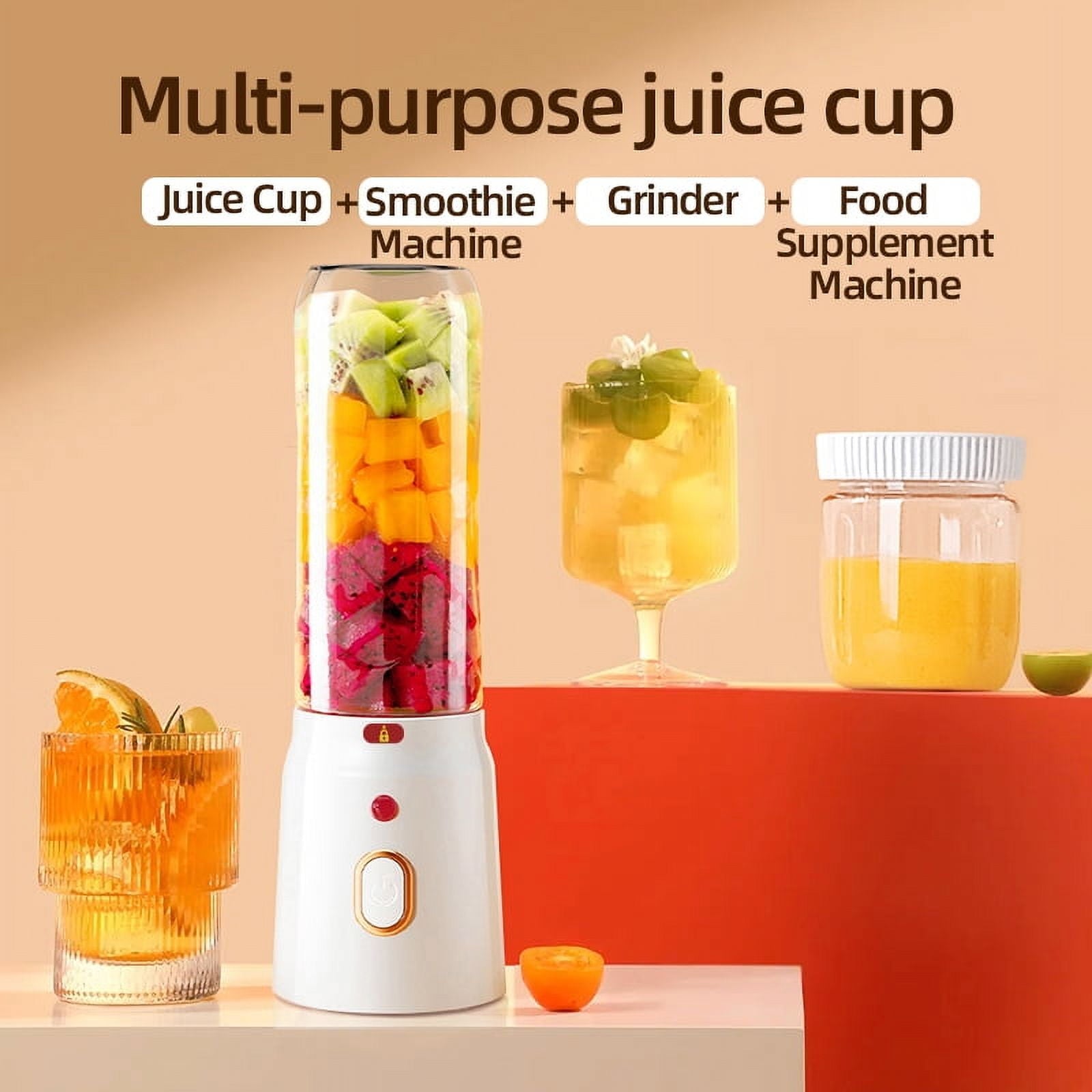 Portable Blender for Shakes,Fruit juicing &amp; Smoothies.16Oz Personal Size Juice Blender with 10 Durable Stainless Steel Blades Leakproof-Lid&amp;Sip Spout.USB Mini Juicer for Home/Offic