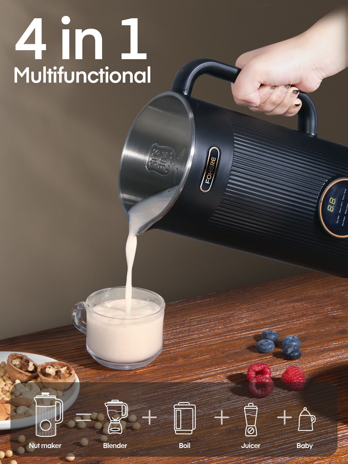 Nut Milk Machines 35oz Automatic Maker, 800W Homemade Plant Milk, Oat, Soy, Juice and Free-Dairy Drinks, With Delay Start/Self-Clean/Keep Warm/Boil