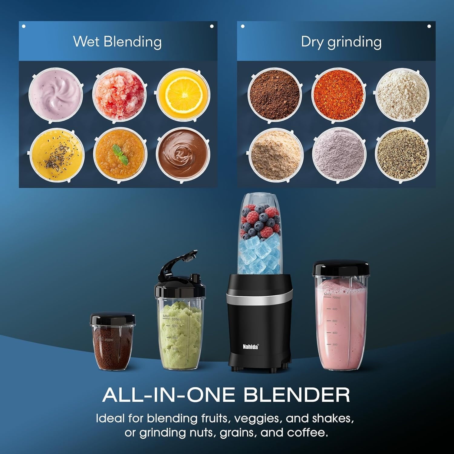 Blender for Smoothies, 1200W Smoothie Blender for Ice Crushing, Blenders with (2) 6-Fin Blades, Personal Blenders for Kitchen with 23oz, 32oz, 37oz Easy Go Cups for Juices, Silver