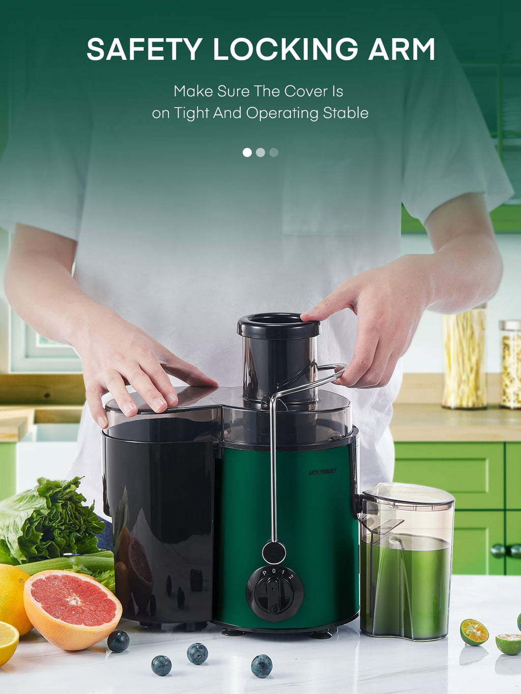 Juicer Machine Wide 3” Feed Chute Juice Extractor Easy to Clean, Pulse Function and 3-Speed Control, Anti-Drip, Silver