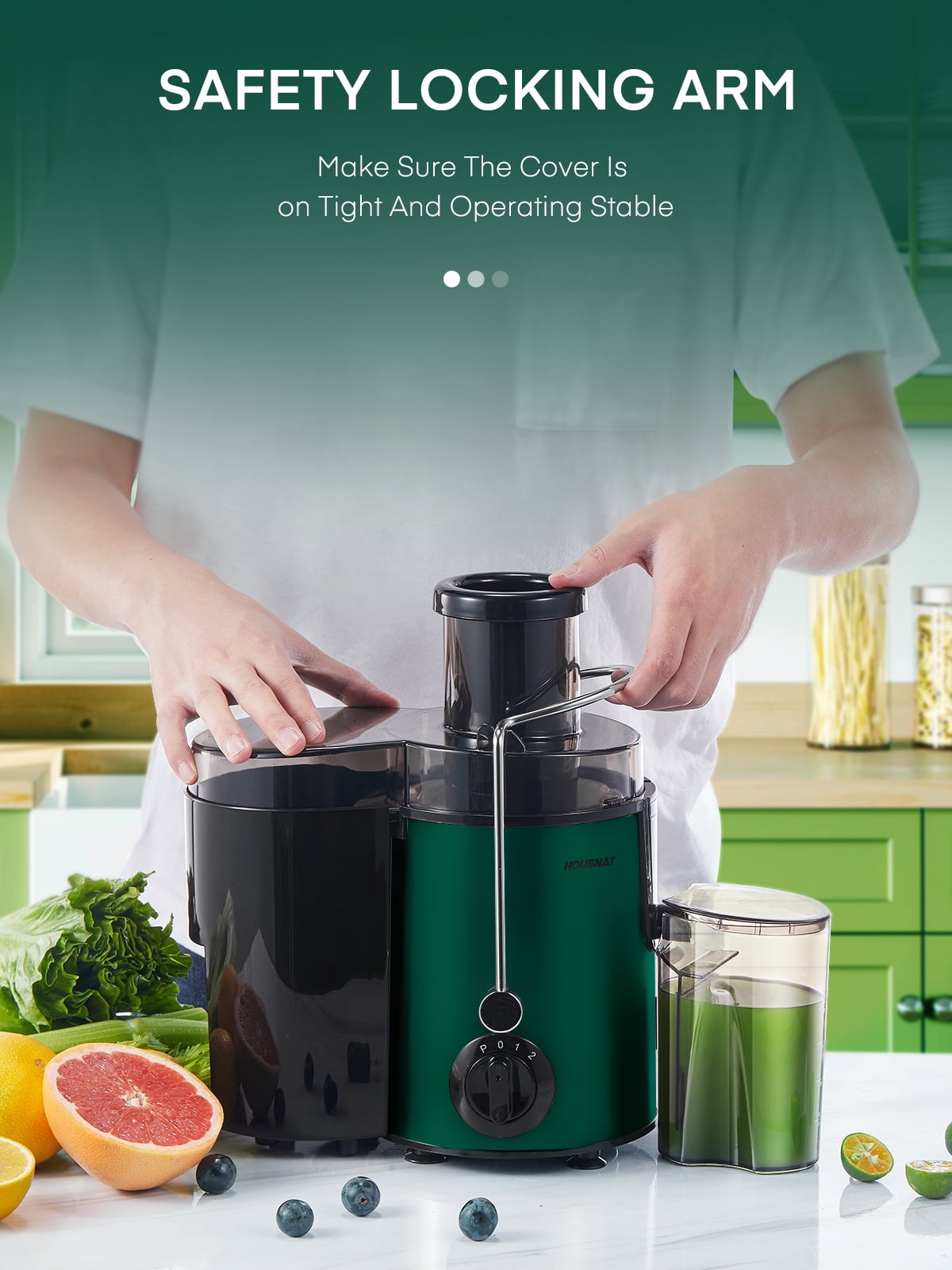Juicer Machine Wide 3” Feed Chute Juice Extractor Easy to Clean, Pulse Function and 3-Speed Control, Anti-Drip, Silver