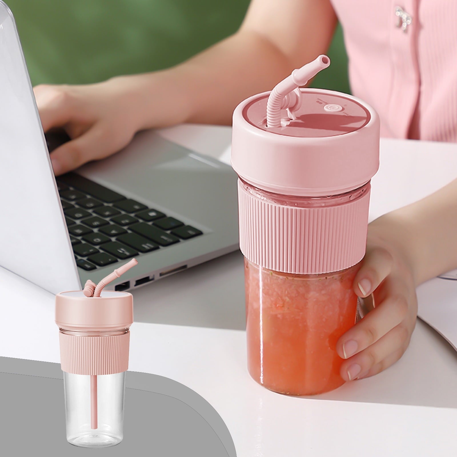 Portable 6-Blade Blender for Shakes and Juices – Easy-to-Clean with Integrated Straw Enjoy Smoothies on the Go