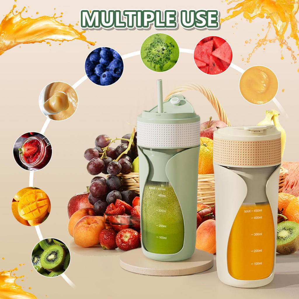 Portable Blender Cup- 450ml Multi-Function Blender with Ice-Crushing,Strong Cutting Power with 6 Blades, BPA Free, USB-C Rechargeable,Fruit Veggie Juicer Cup for Home, Sport, Office, Camping (Orange)