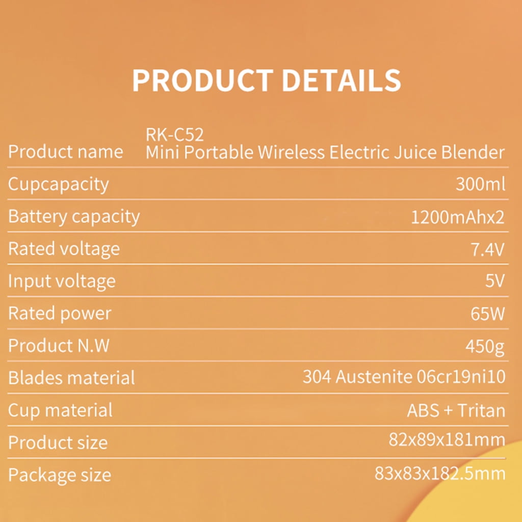 300ml Blender for Shakes SmoothiesW1re1ess1200mAh Rechargeable Mini Smoothie Blender Mixer Juicer Cup for Home Office