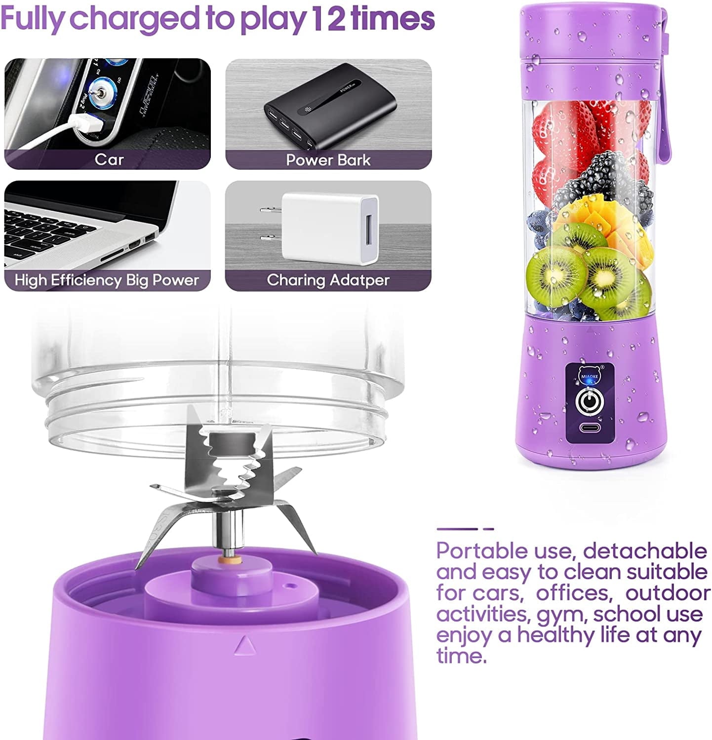 Portable Blender, Personal Mini Juice, USB Rcharable Juicer Cup with Six Blades in 3D, Smoothie Blender Home/Office/Outdoors