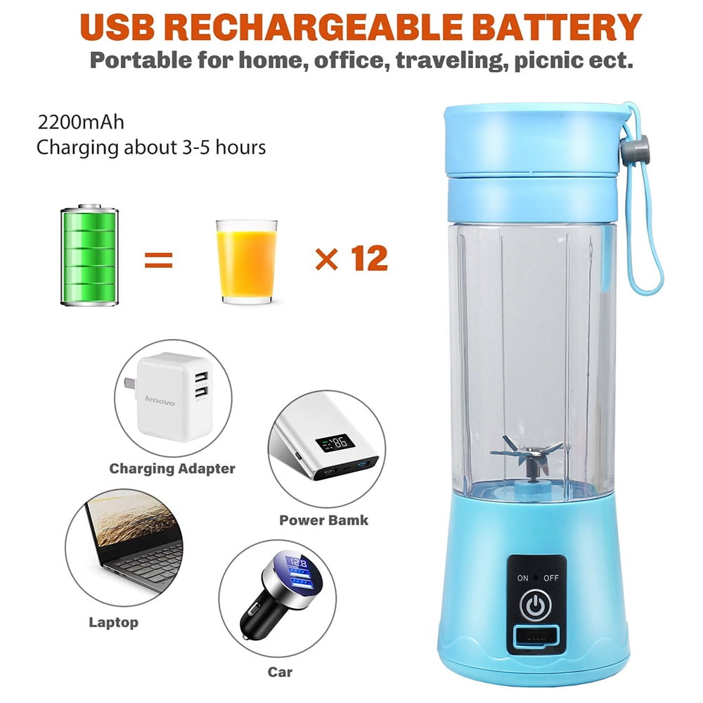 USB Rechargeable Personal Mixer, 380ML Mini Blender with Six Blades, Handheld Blender Suitable for Travel, Gym,Outdoor, Purple