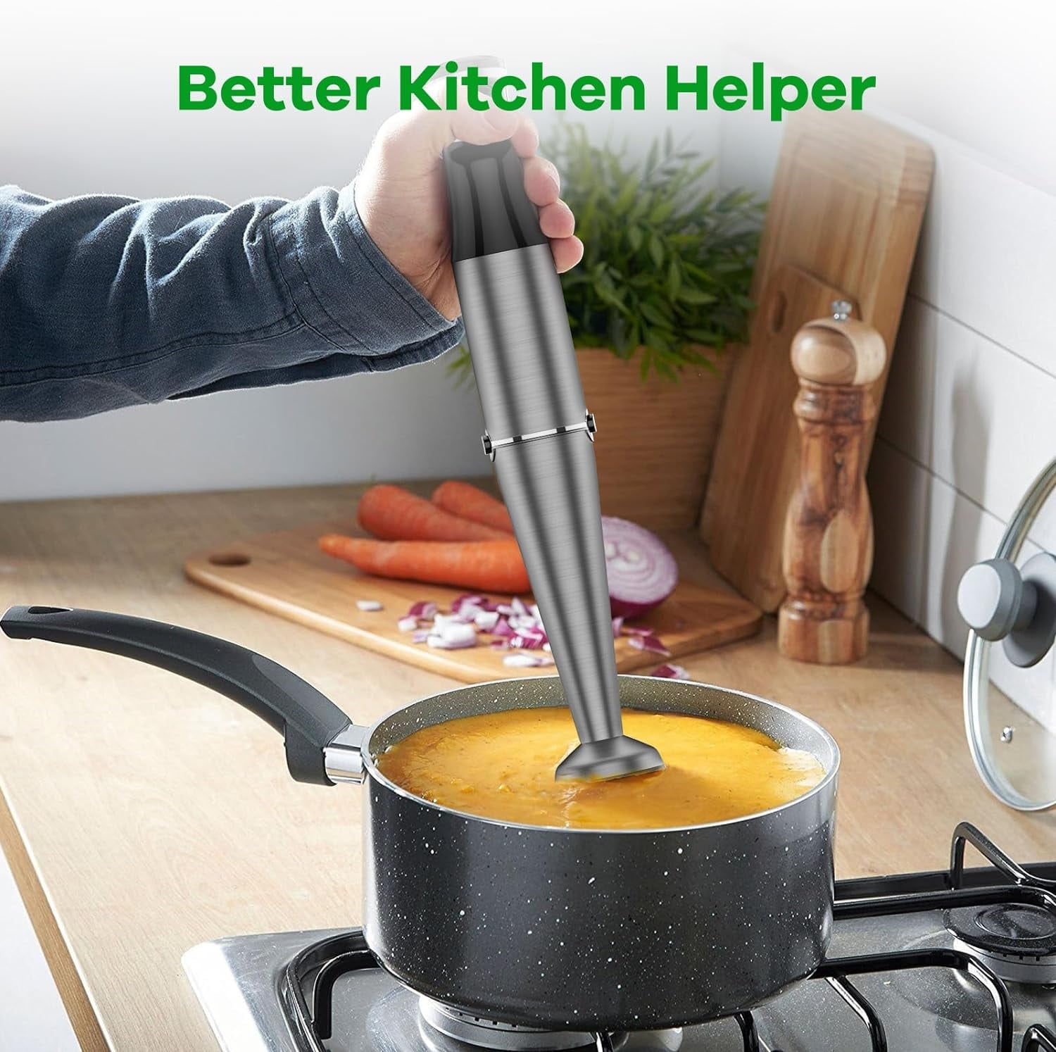 Immersion Blender, 1100W 5-in-1 Hand Blender, Multi-Speed with 600ml Beaker, Chopper, Whisk &amp; Milk Frother, Ideal for Soup, Baby Food, Sauces, Smoothies &amp; Puree