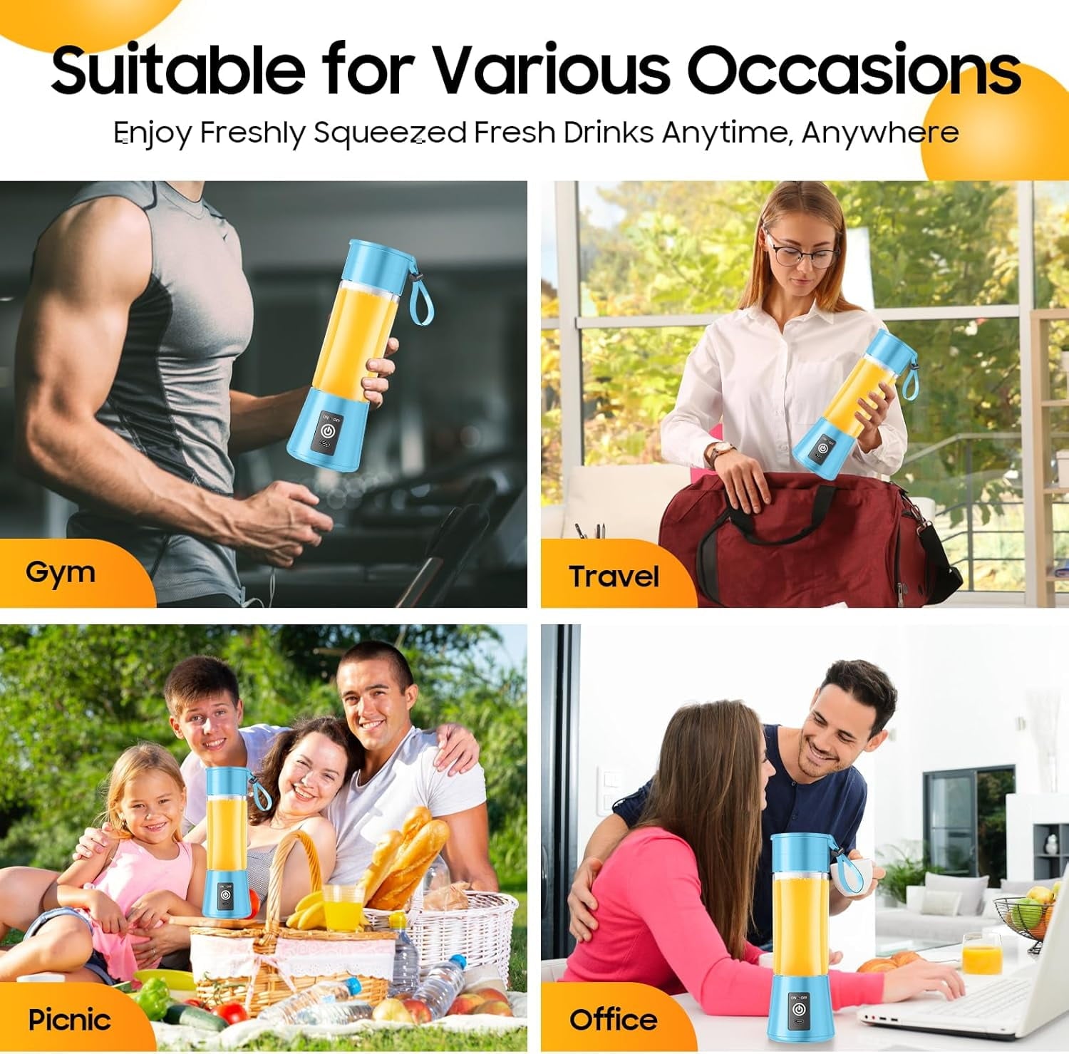 Mini Personal Size Portable Blender - 13 Oz Newly Upgraded Cordless Blender with 6 Blades, USB Recharable &amp; High Speed ng for Smoothies Shakes Frozen Drinks
