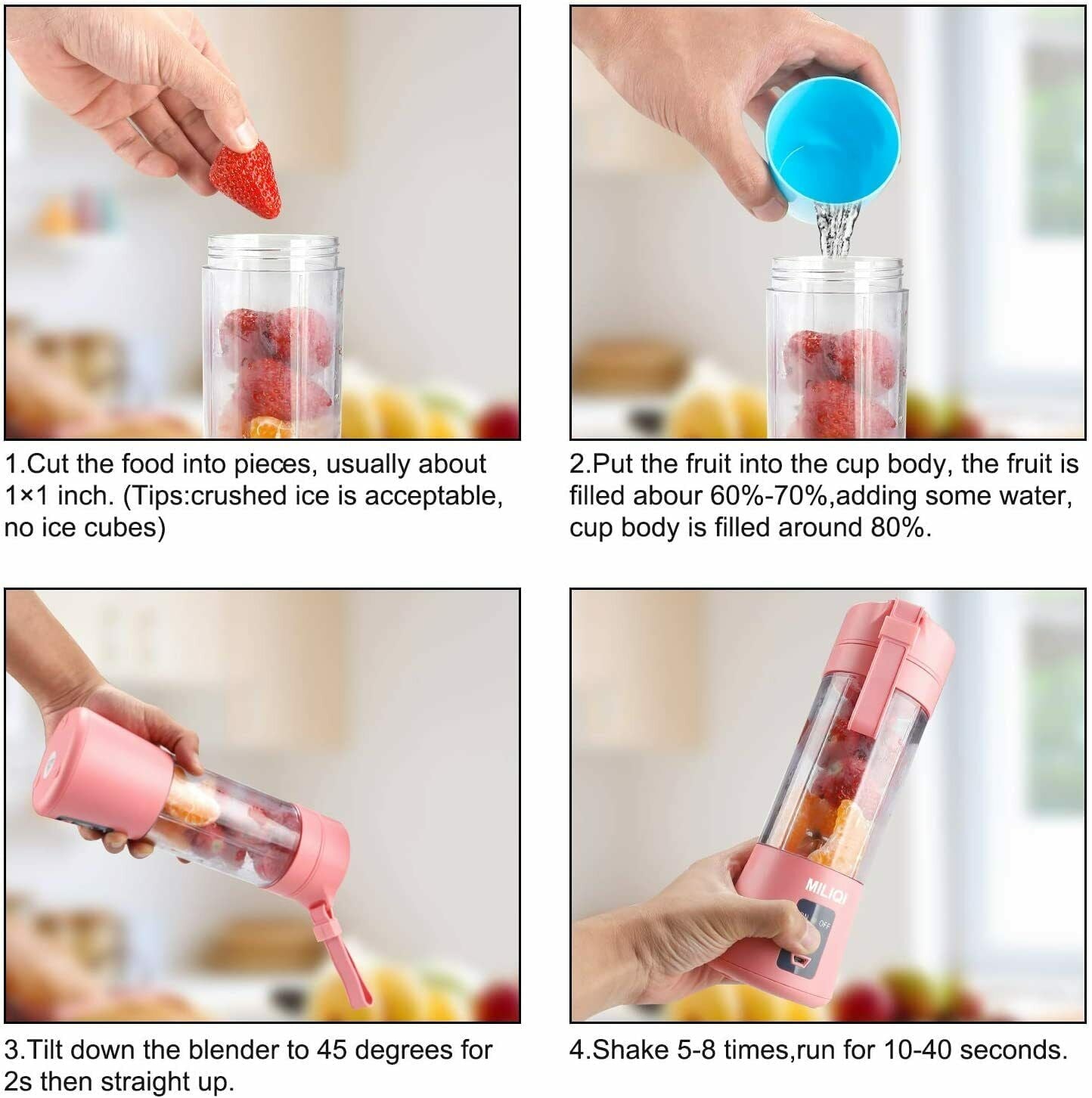 Portable Blender USB Rechargeable Personal Juicer Cup Small Fruit Juice Mixer for Shakes and Smoothies
