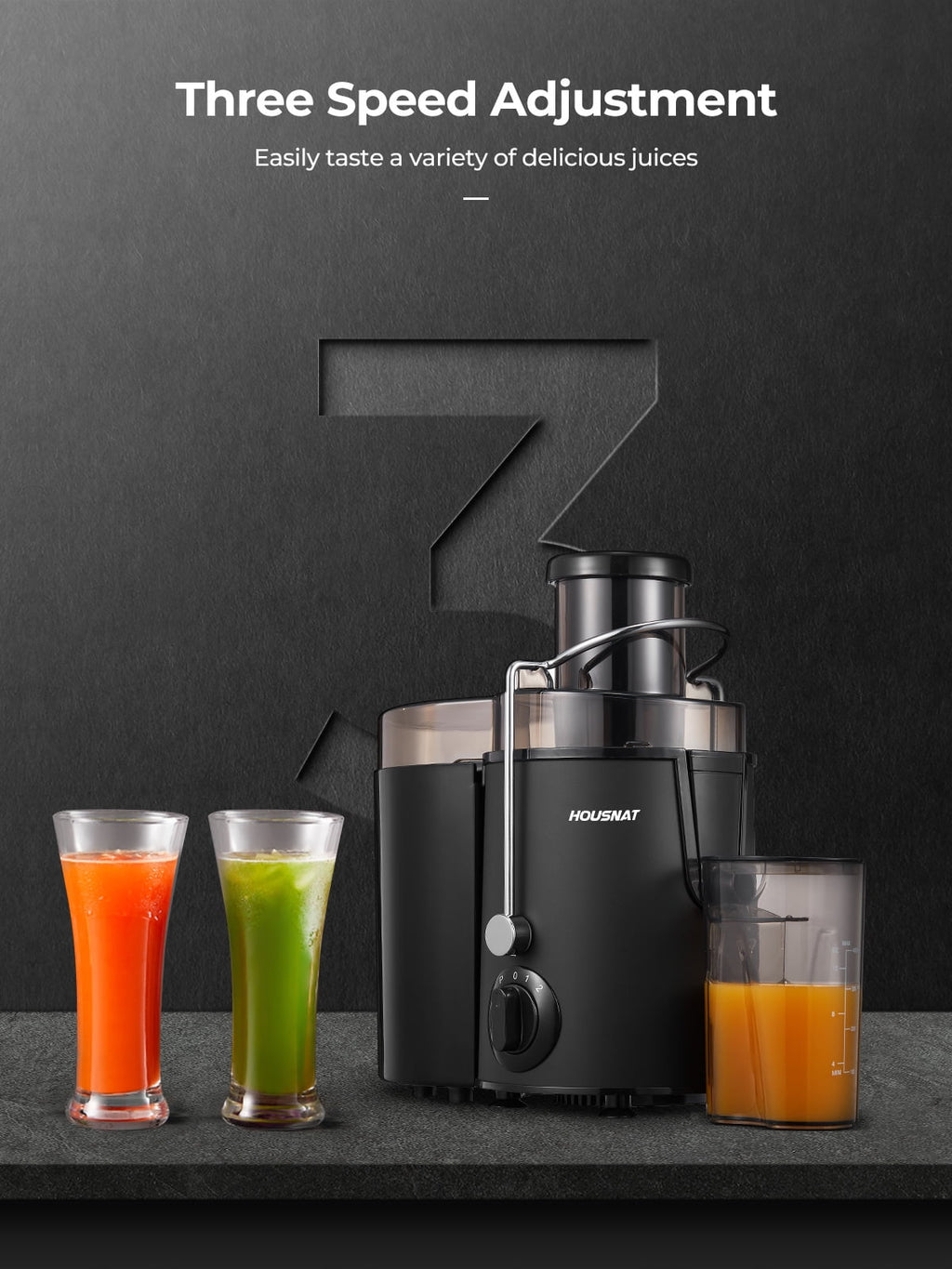 Juicer Machine Wide 3” Feed Chute Juice Extractor Easy to Clean, Pulse Function and 3-Speed Control, Anti-Drip, Silver