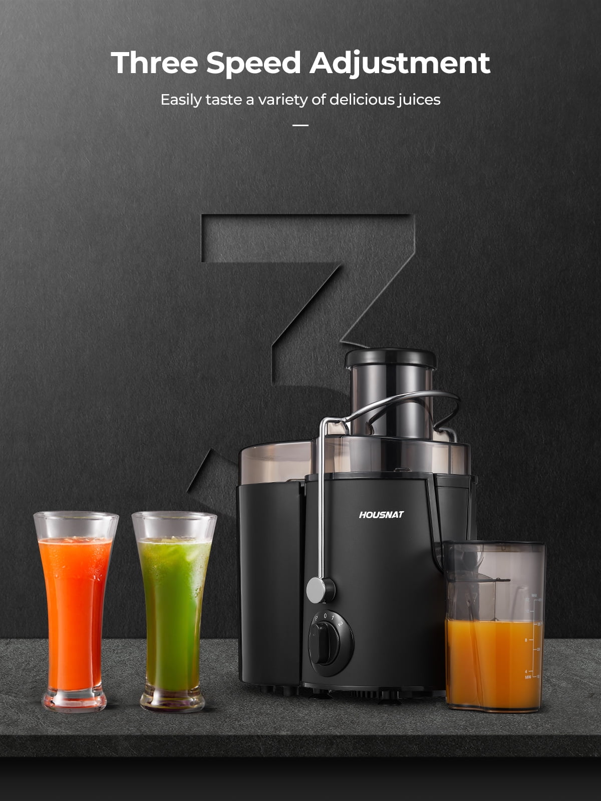 Juicer Machine Wide 3” Feed Chute Juice Extractor Easy to Clean, Pulse Function and 3-Speed Control, Anti-Drip, Silver