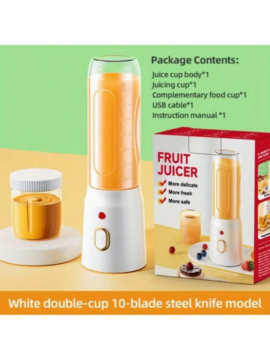 USB Rechargeable Multi-Function Juicer, 2 Mini Wireless Cups, Long Battery Life for Home Travel
