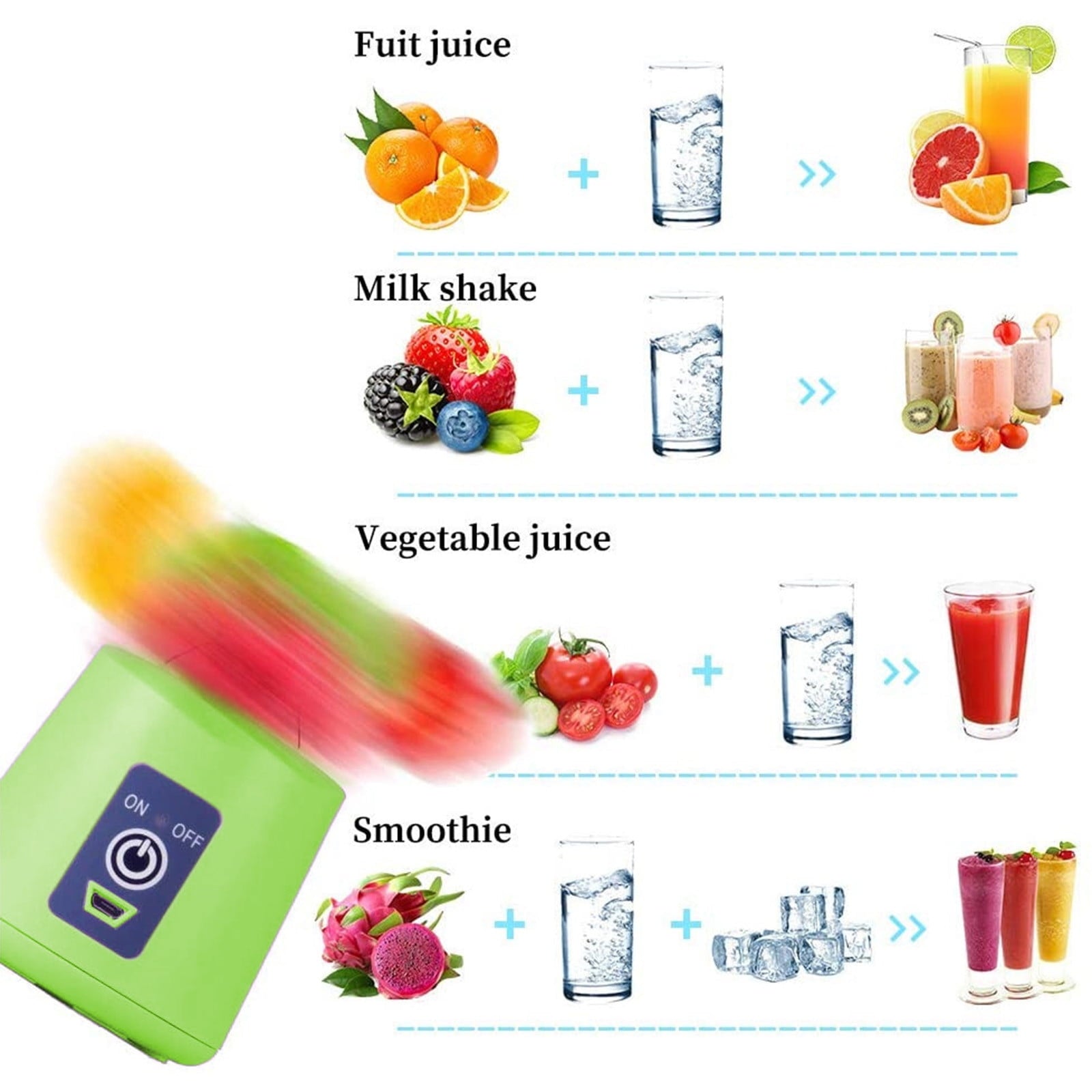 Blender - Portable Juicer with 6 Blades Handhold Rechargeable Electric Juicers Machines for Vegetable Fruit Smoothie Blender for Kitchen Home Travel Outdoors