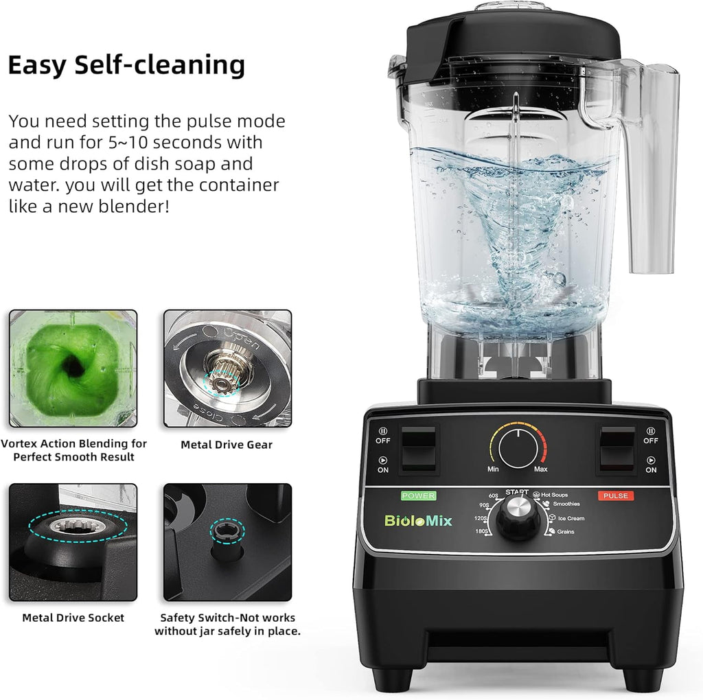 Professional Smoothie Blender Countertop Commercial Blender 2200W High Power with 68oz Pitcher Smart Timer Blenders for Kitchen for Smoothies Ice Soup Fish Dessert With 1 Juice Glass