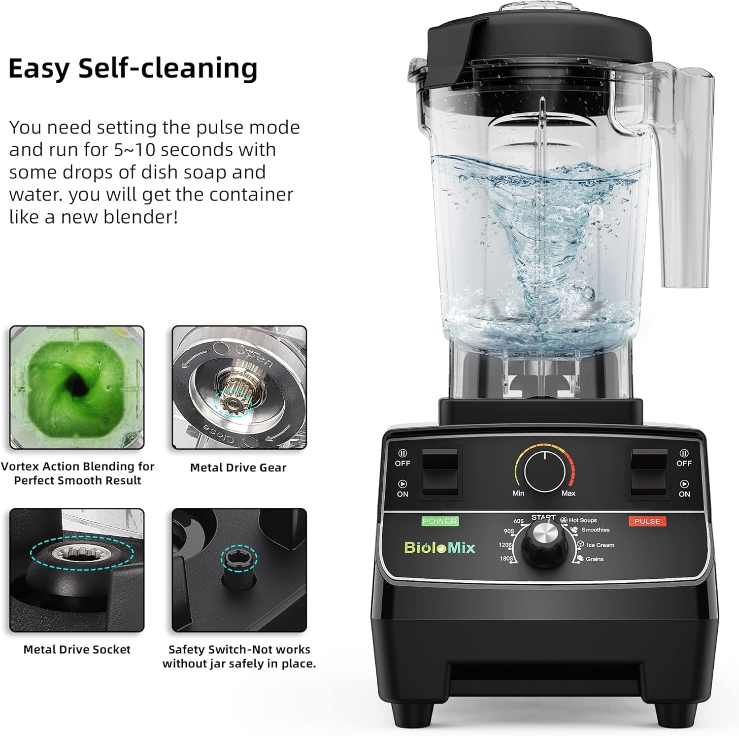 Professional Smoothie Blender Countertop Commercial Blender 2200W High Power with 68oz Pitcher Smart Timer Blenders for Kitchen for Smoothies Ice Soup Fish Dessert With 1 Juice Glass
