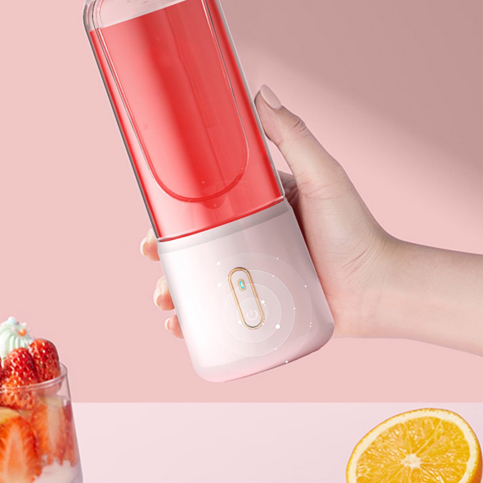 Portable USB Rechargeable Blender with 6 Blades, Ideal for Shakes, Smoothies, and Juices, Perfect for Sports, Travel, and Outdoor Activities Pink