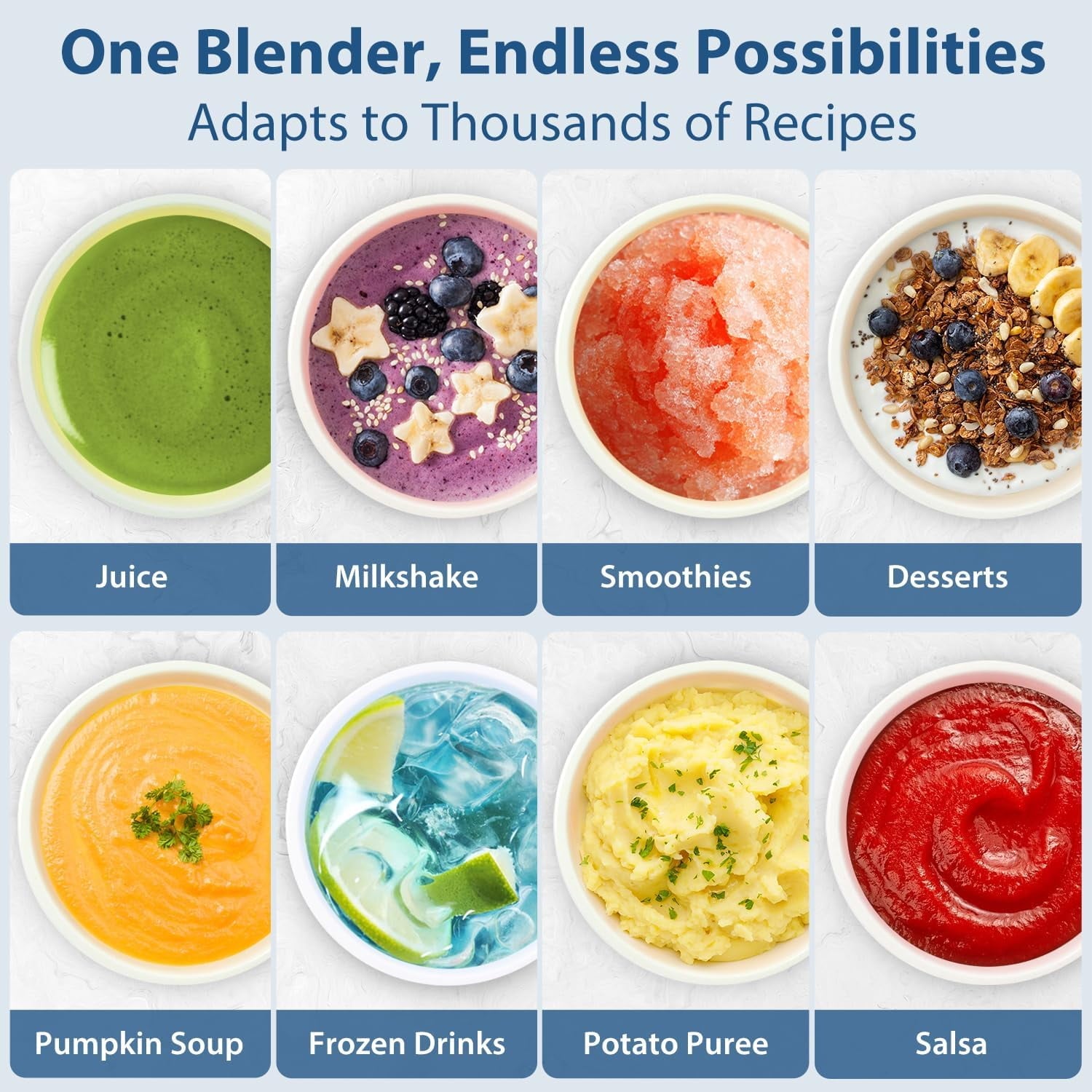 Blenders for Kitchen with 68Oz. Large Capacity, 1800W Max Power Smoothie Blender, 3 Preset Programs &amp; 7 Speeds, Professional Countertop Blender for Smoothies, Ice Crush, Generation2 Silver