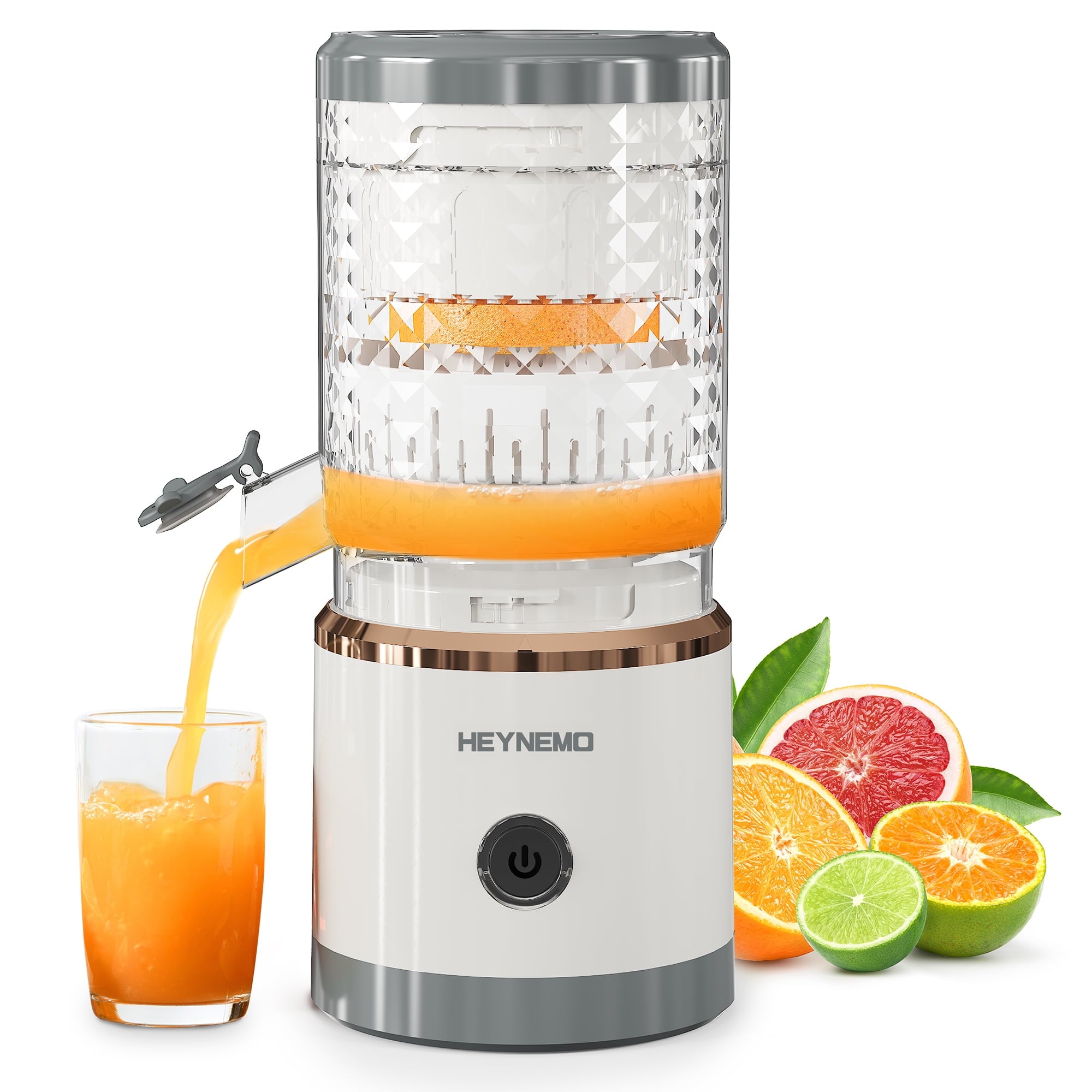 Electric Citrus Juicer with USB Cable &amp; Cleaning Brush, Rechargeable Juicer Machine, Easy to Clean Portable Juicer Squeezer for Fresh Orange, Lemon, Lime, Kiwi, White + Grey