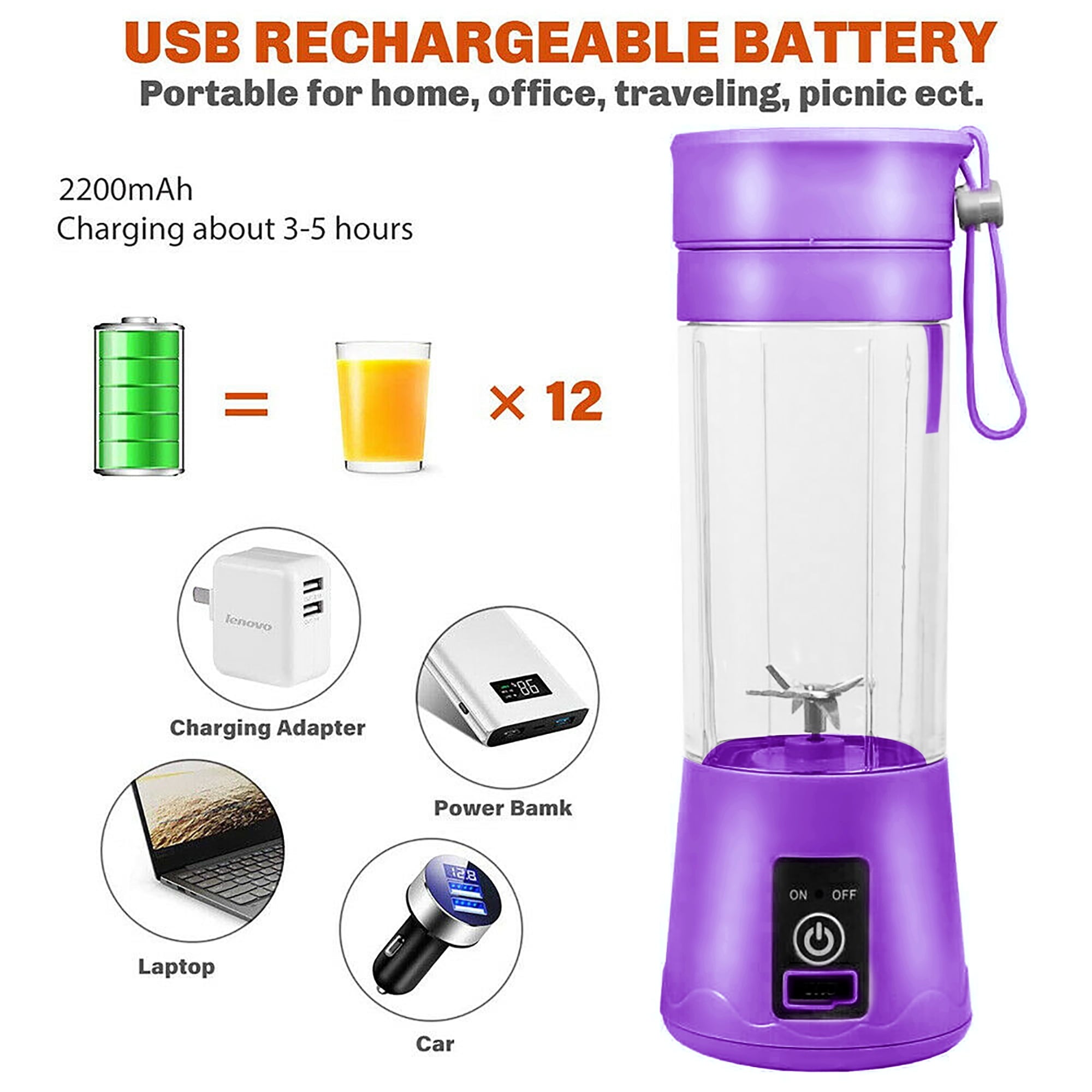 Portable Mini Blender USB Rechargeable Fruit Juice Blender,Shakes Smoothie Blender-6 Blades,Mini Travel Personal Blender,Household Mixer For Juicing Vegetables Meat Crushed Ice-Easy Clean