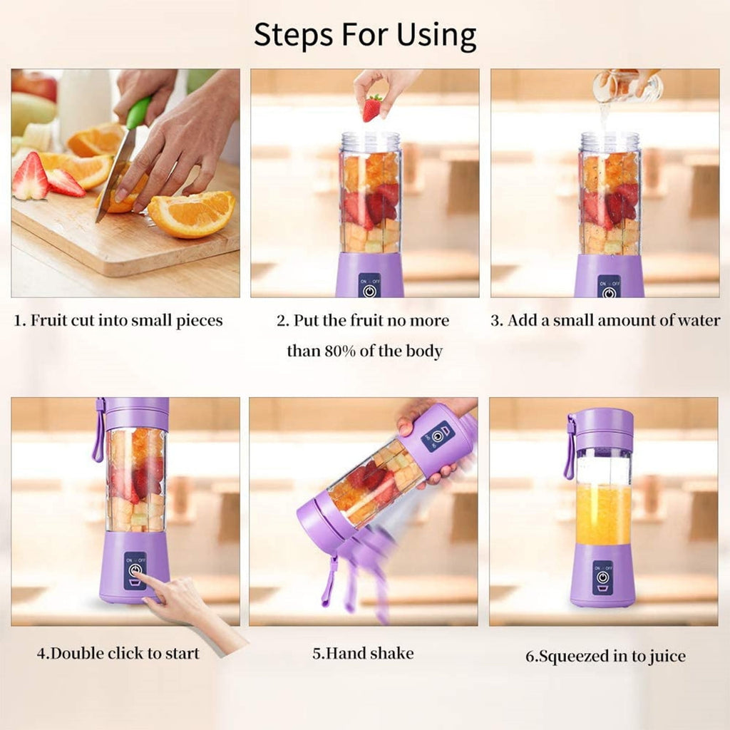 Home and Kitchen Portable Blender Individual Fruit Juicer For Shakes USB Rechargeable 6 Blades Handheld Sports Travel Outdoors 380ml 9.06x3.15in