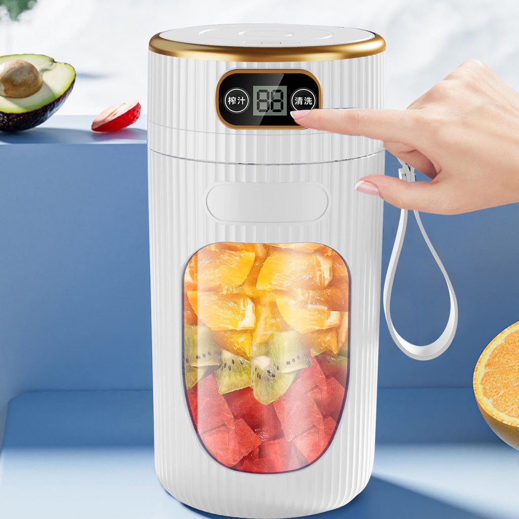 Portable Juicer Machine with Digital Display, 14oz Multifunction Fruit Juicer Cup for Home and Student Use, Kitchen Juicer for Extraction, White