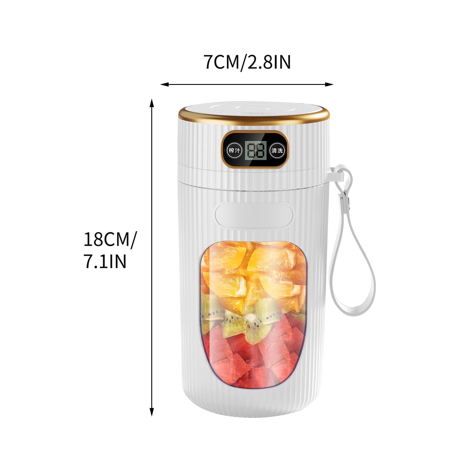 Portable Juicer Machine with Digital Display, 14oz Multifunction Fruit Juicer Cup for Home and Student Use, Kitchen Juicer for Extraction, White