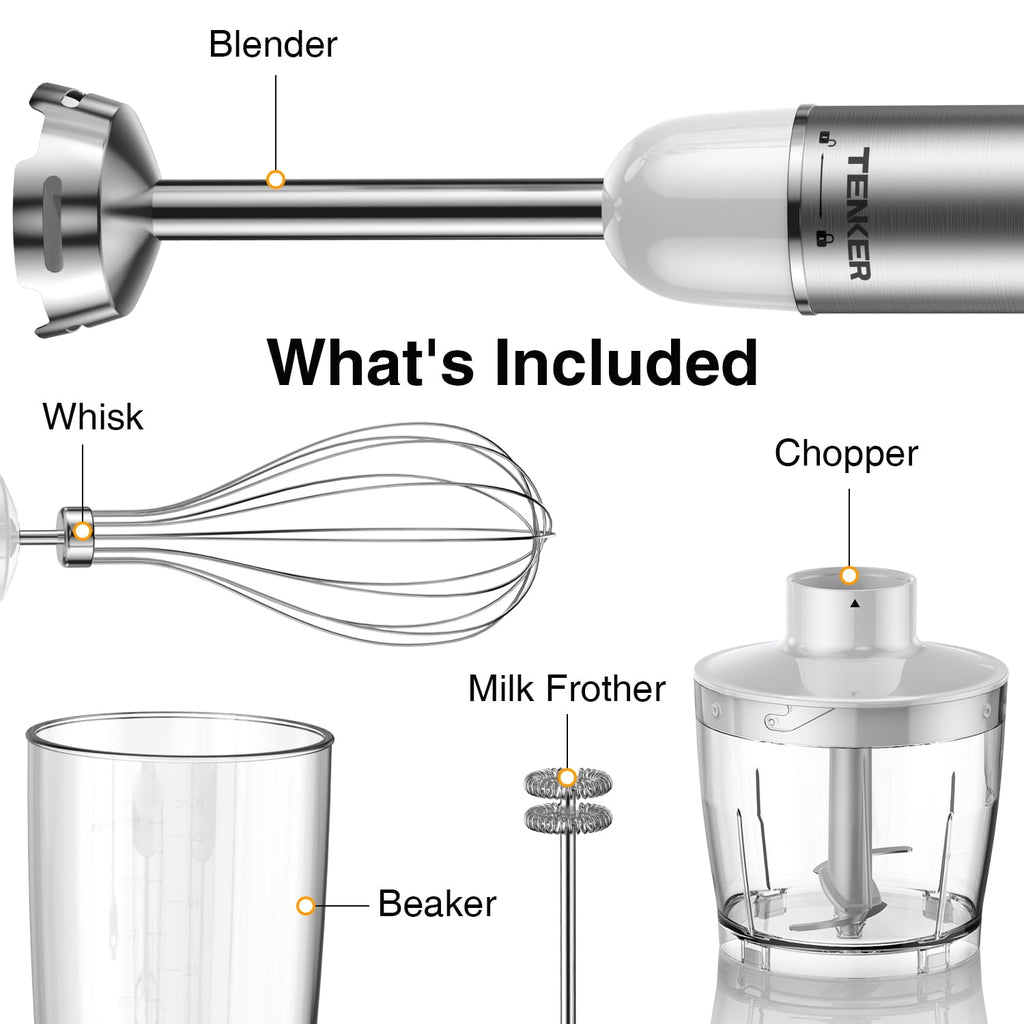 1100W Immersion Blender Handheld Hand Blender , Trigger Variable Speed 5 in 1 Stick Blender, Emulsion Blender with Chopper, Whisk and Frother for Soup, Baby Food and Smoothies,Red