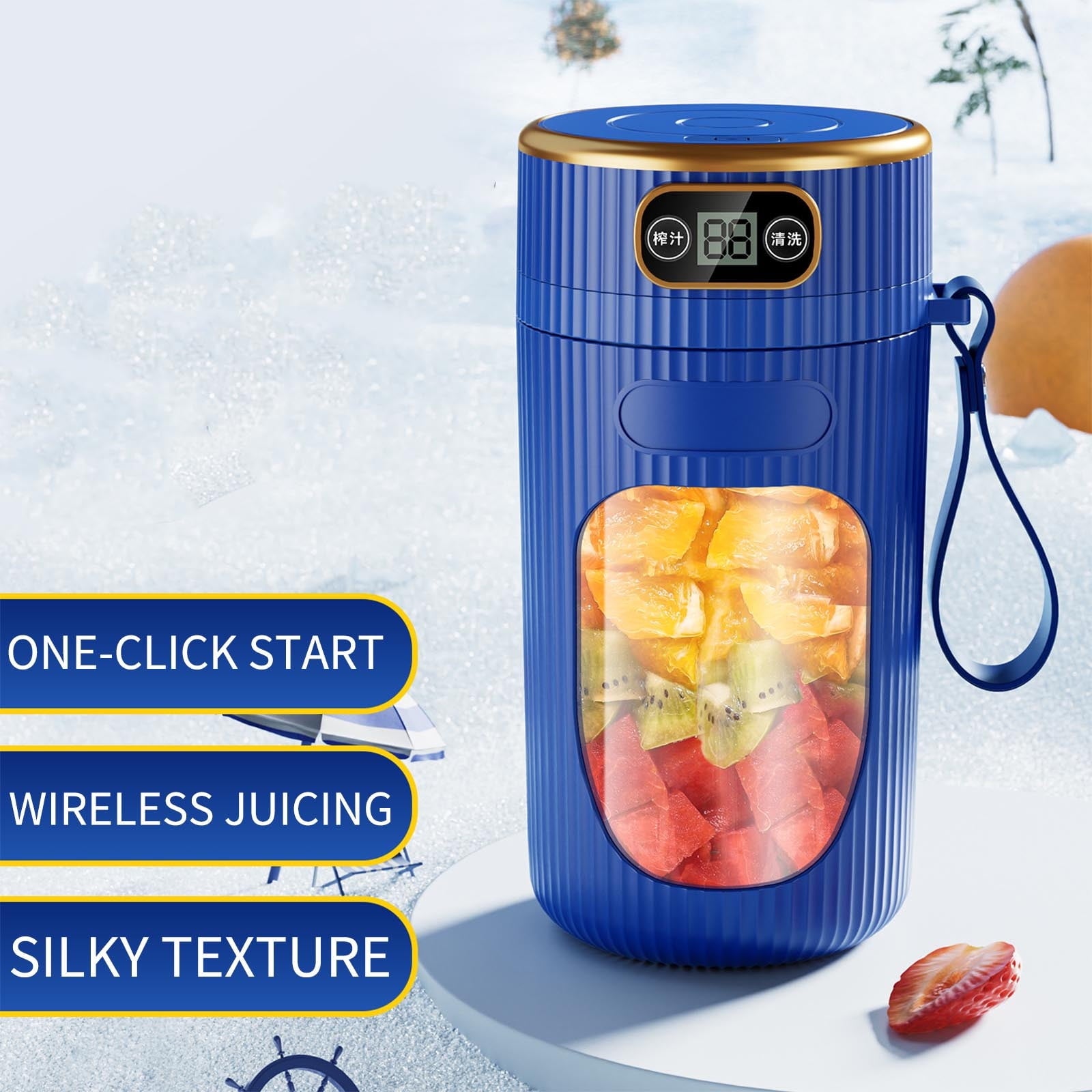 Portable Juicer Machine with Digital Display, 14oz Multifunction Fruit Juicer Cup for Home and Student Use, Kitchen Juicer for Extraction, White