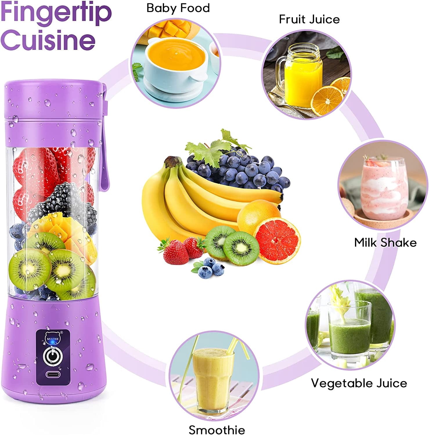 Portable Blender, Personal Mini Juice, USB Rcharable Juicer Cup with Six Blades in 3D, Smoothie Blender Home/Office/Outdoors