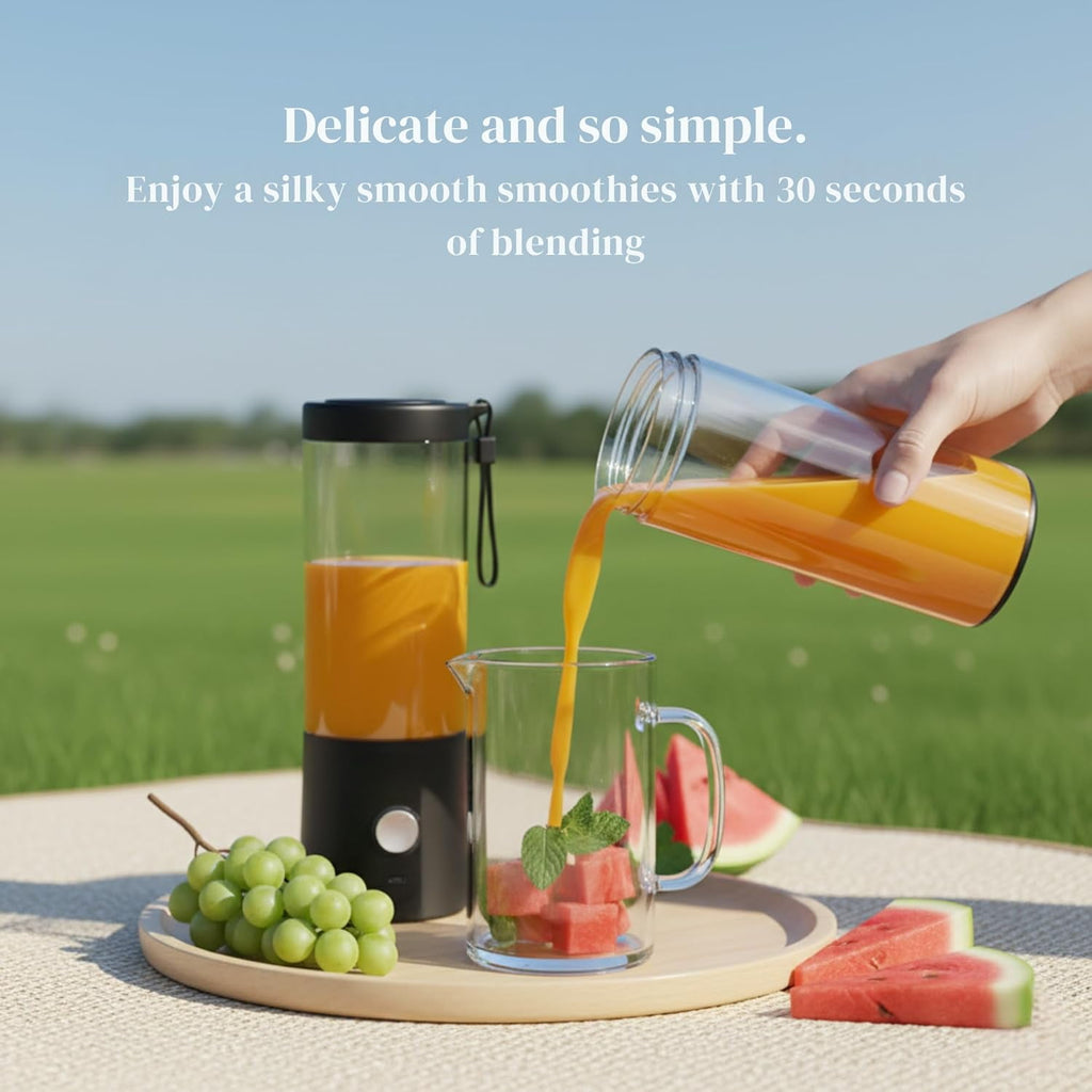 Portable Blender for Smoothies &amp; Shakes – 16oz Mini Personal Blender Bottle, USB-C Rechargeable &amp; Self-Cleaning – Black – Perfect Holiday Gift