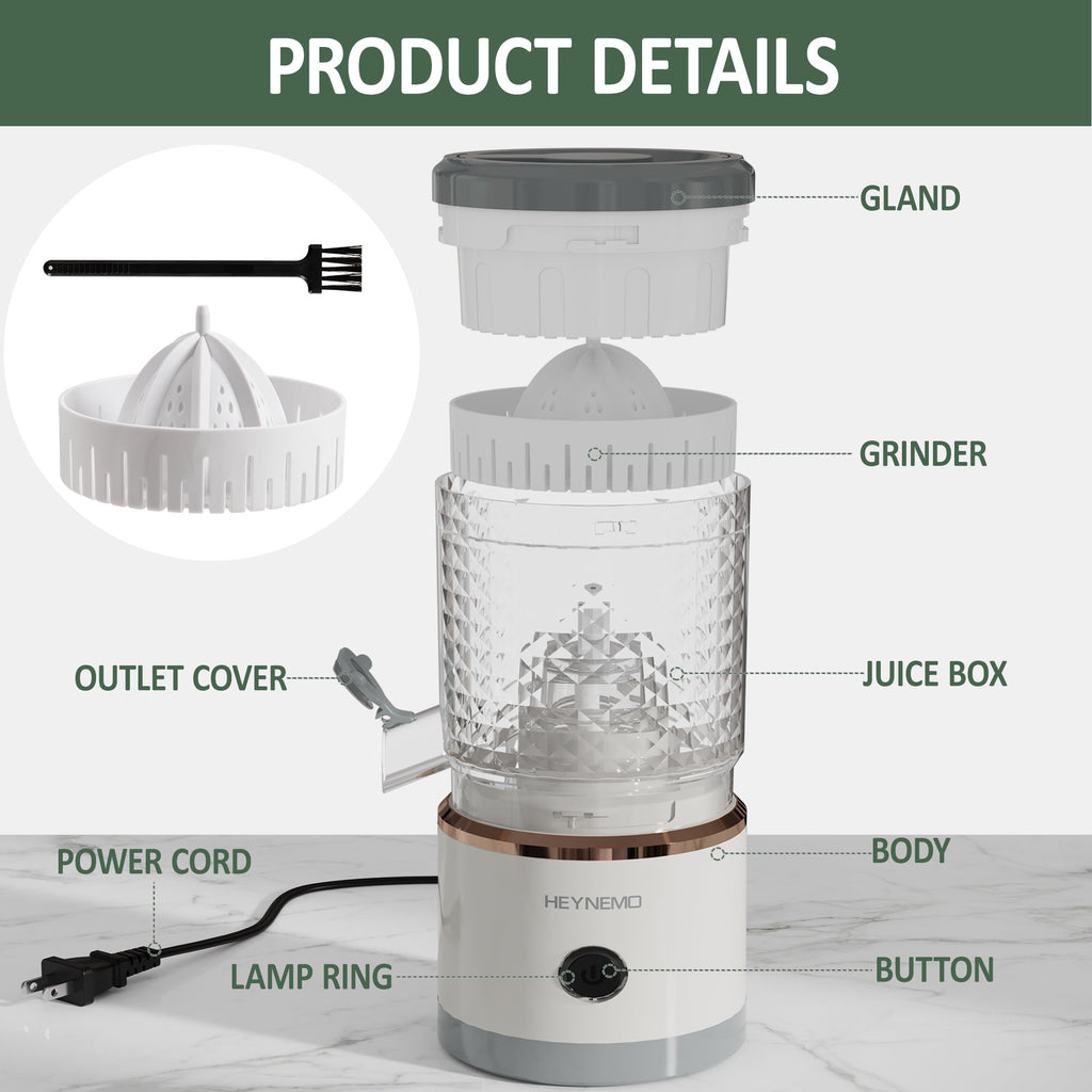 Electric Citrus Juicer with USB Cable &amp; Cleaning Brush, Rechargeable Juicer Machine, Easy to Clean Portable Juicer Squeezer for Fresh Orange, Lemon, Lime, Kiwi, White + Grey