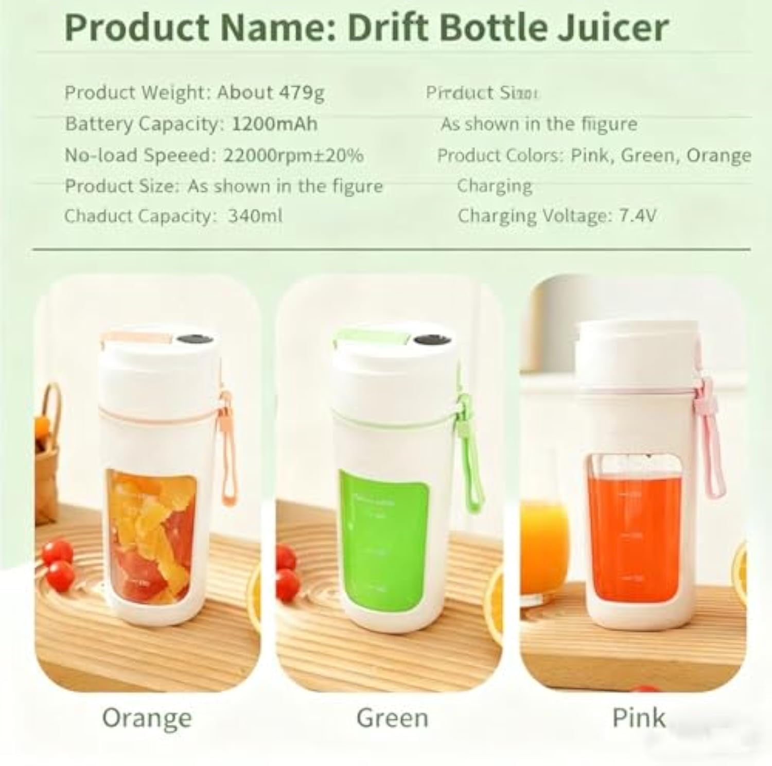 Blender Mini Japan,Hand Portable Blender,Usb-C Rechargeable,Suitable for Home Office Travel Easy To Carry and Take (Green)